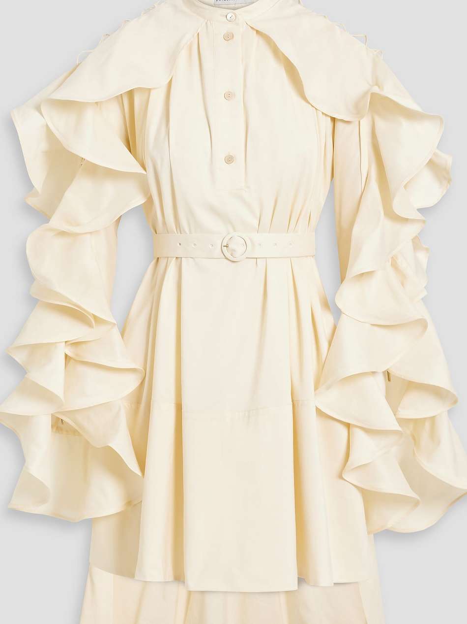 prosper belted ruffled cotton-blend poplin dress