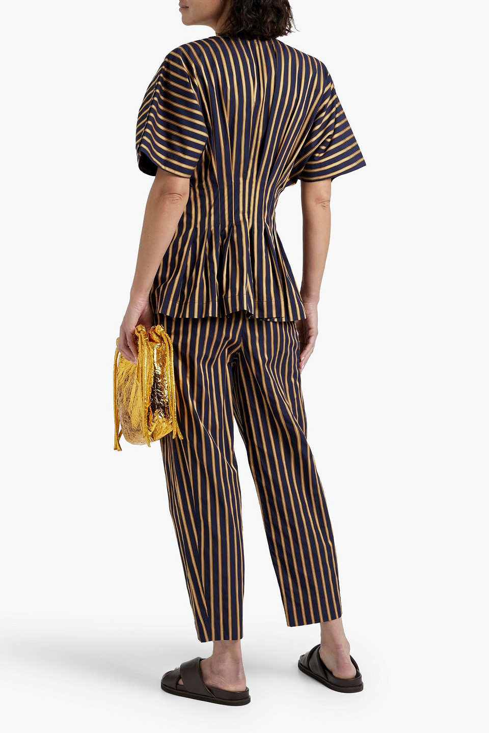 Palmer Harding Serenity Cropped Striped Cotton-poplin Tapered Pants In Navy