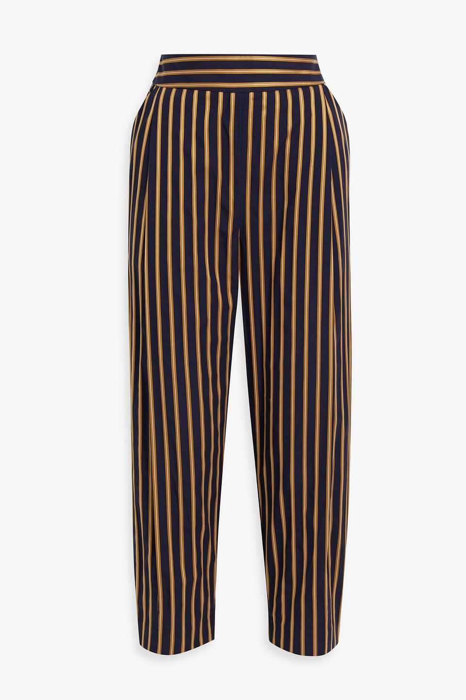 Palmer Harding Serenity Cropped Striped Cotton-poplin Tapered Pants In Navy