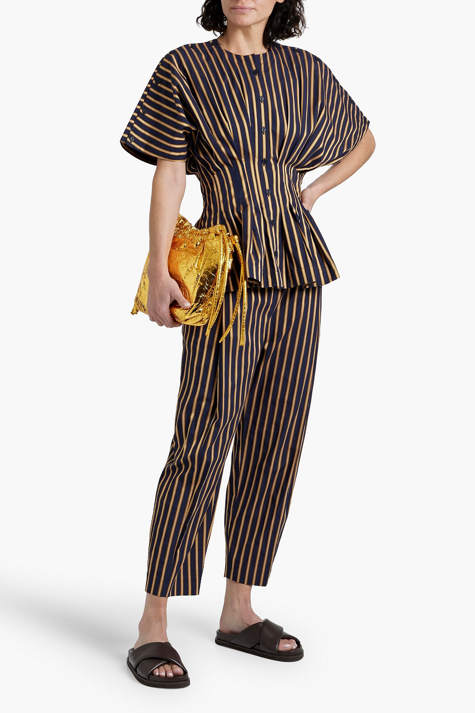 Palmer Harding Serenity Cropped Striped Cotton-poplin Tapered Pants In Navy