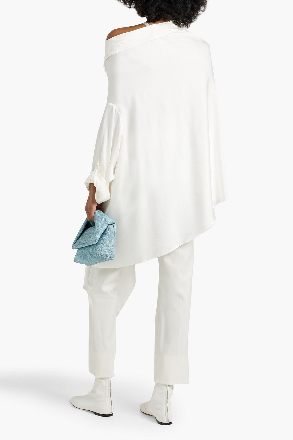 Shop Palmer Harding Renewal One-shoulder Draped Satin-crepe Shirt In Ivory