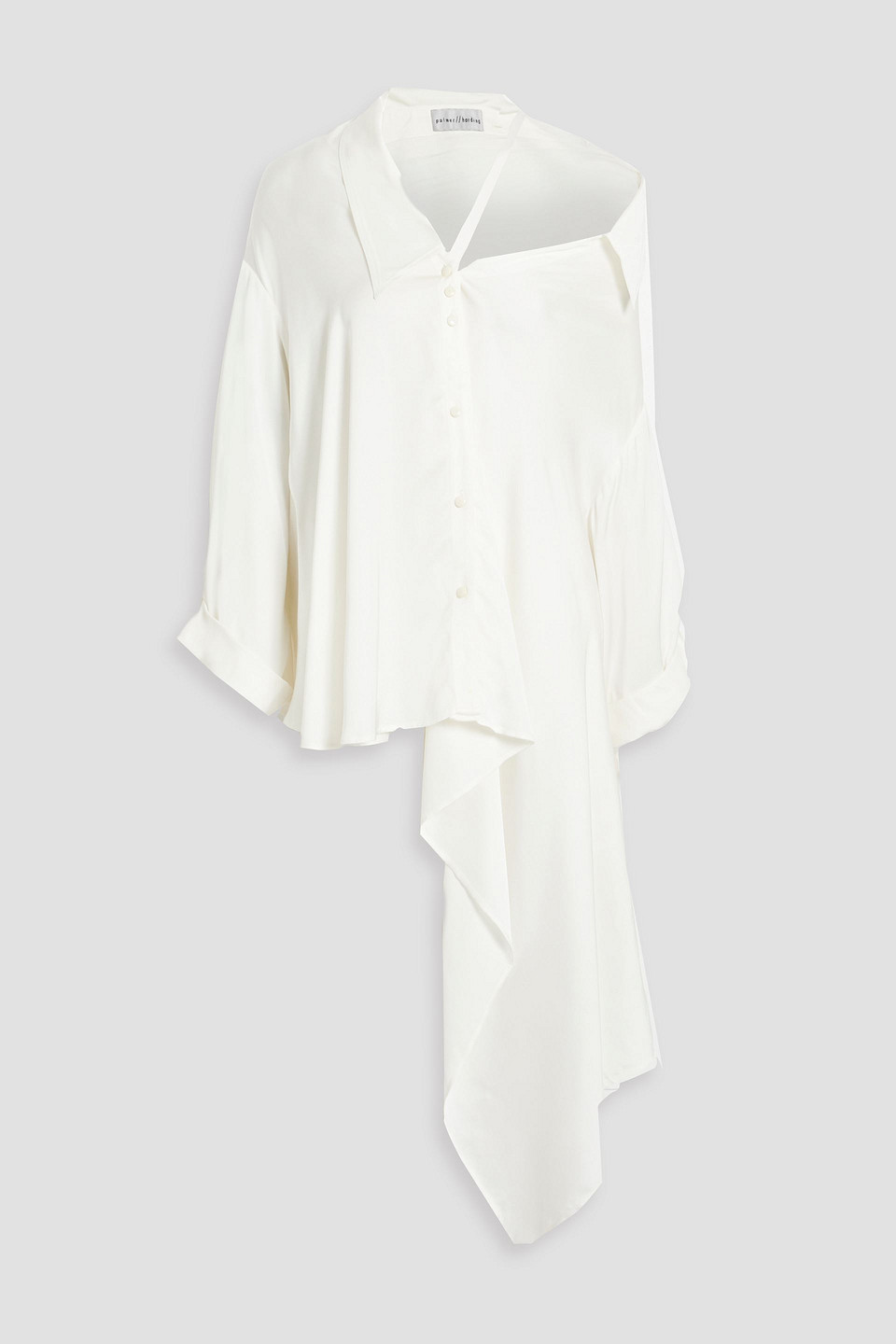 Palmer Harding Renewal One-shoulder Draped Satin-crepe Shirt In Ivory