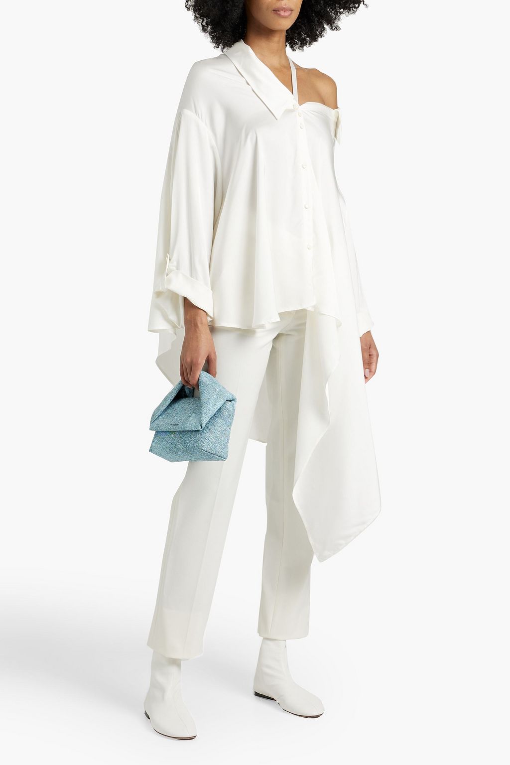 PALMER//HARDING Renewal one-shoulder draped satin-crepe shirt