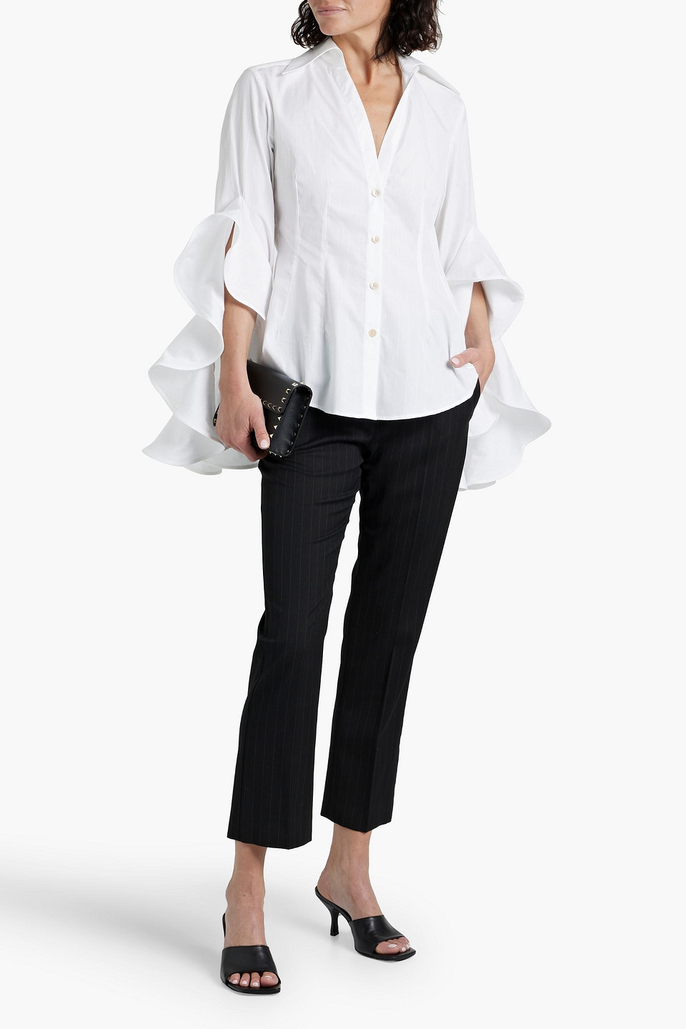 Palmer Harding Prosper Ruffle-sleeve Cotton-poplin Shirt In White
