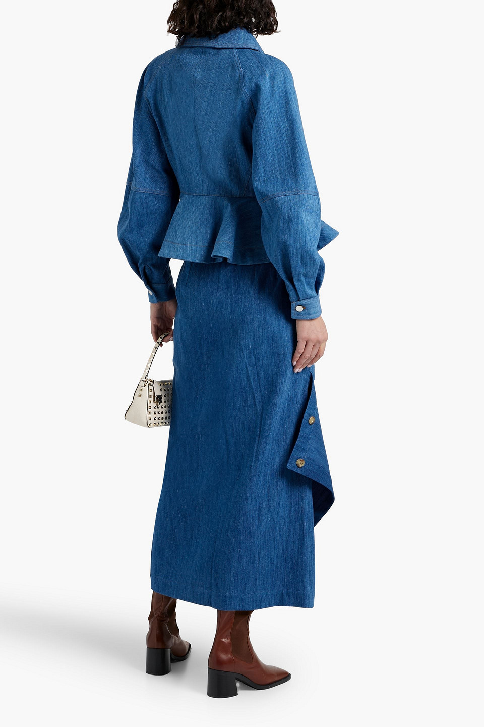 Palmer Harding Inhale Asymmetric Denim Maxi Skirt In Mid Denim