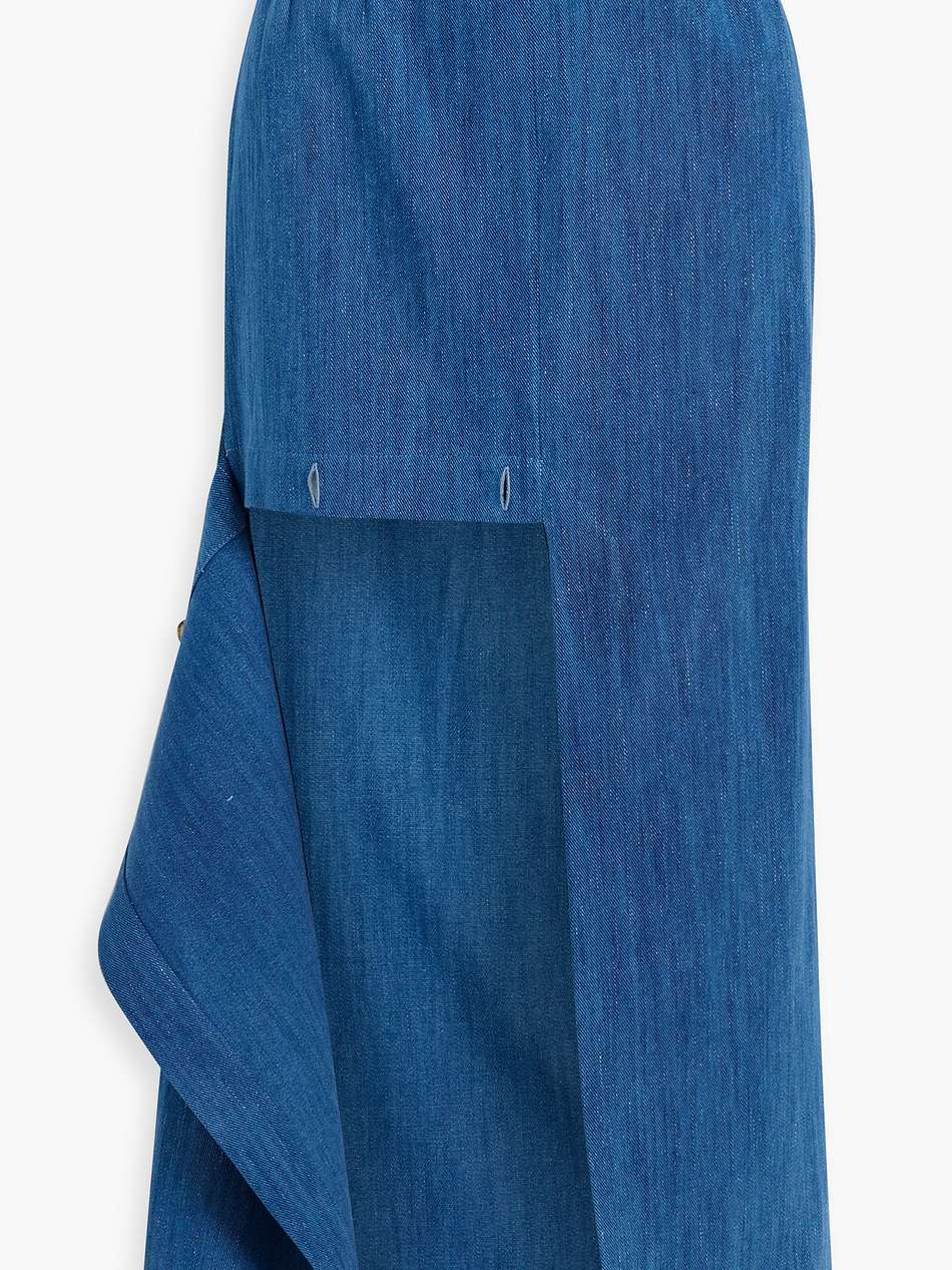 inhale asymmetric denim maxi skirt