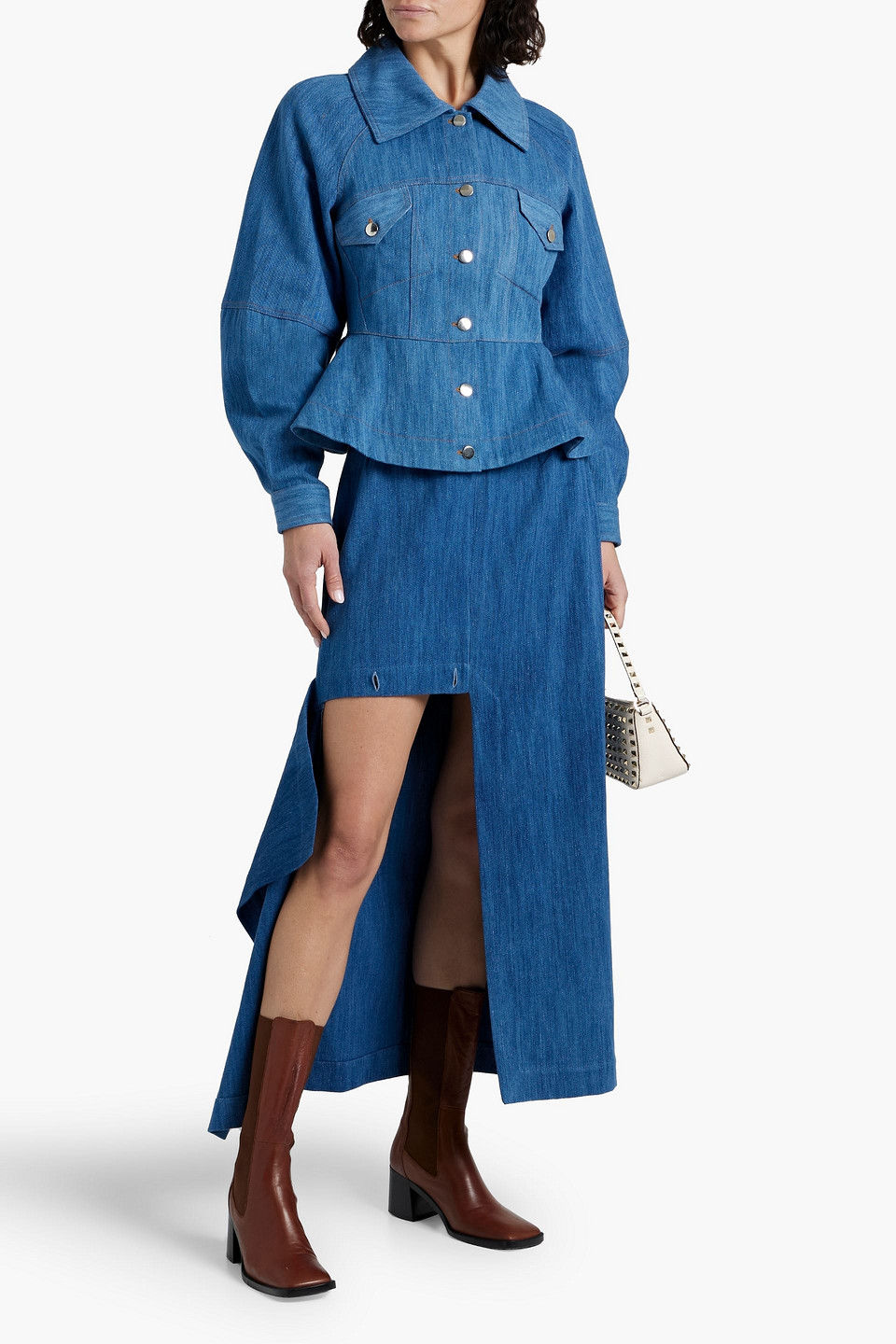 Palmer Harding Inhale Asymmetric Denim Maxi Skirt In Mid Denim