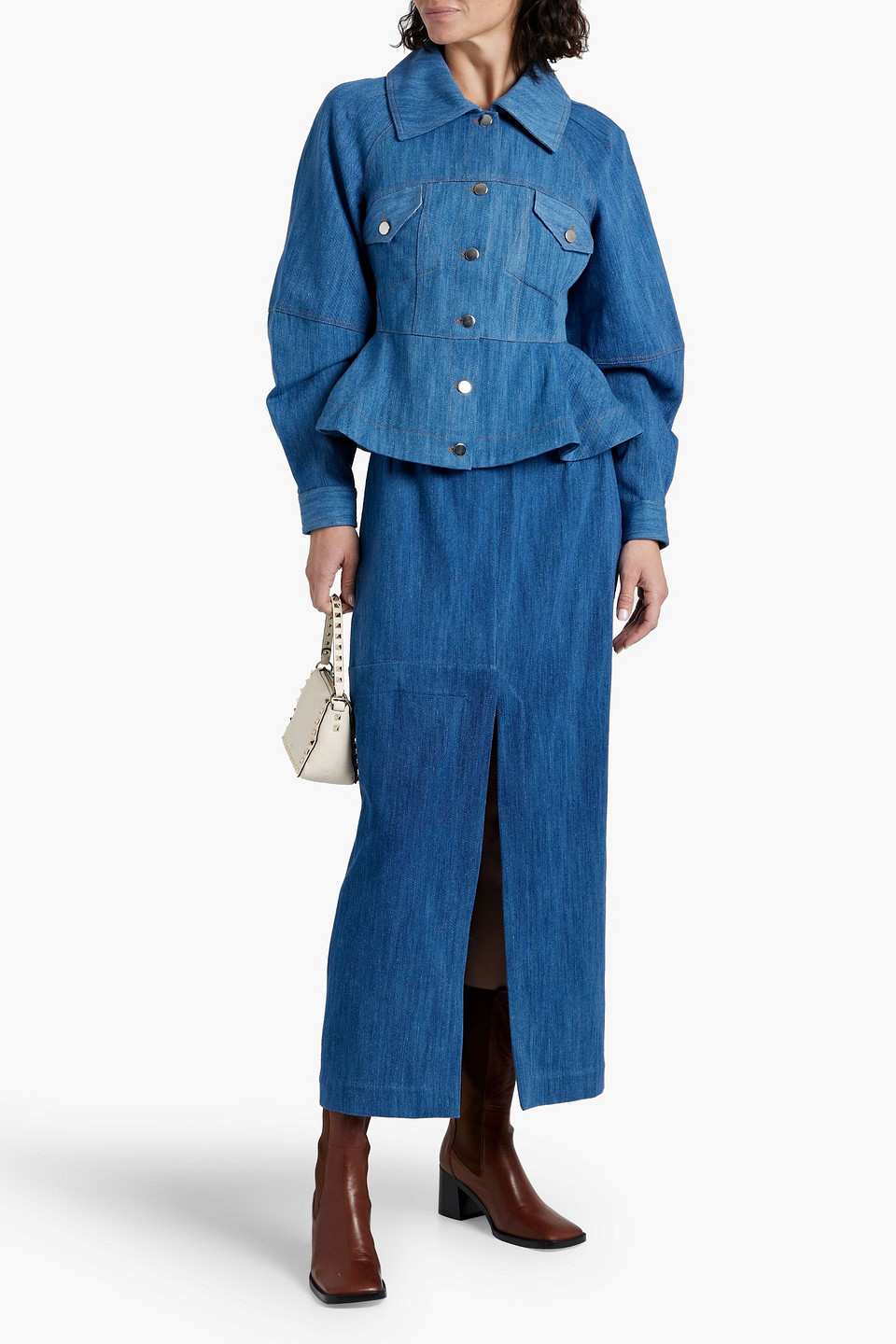 Palmer Harding Inhale Asymmetric Denim Maxi Skirt In Mid Denim