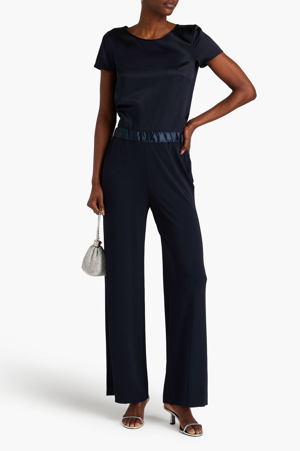 EMPORIO ARMANI Satin-trimmed jersey track pants