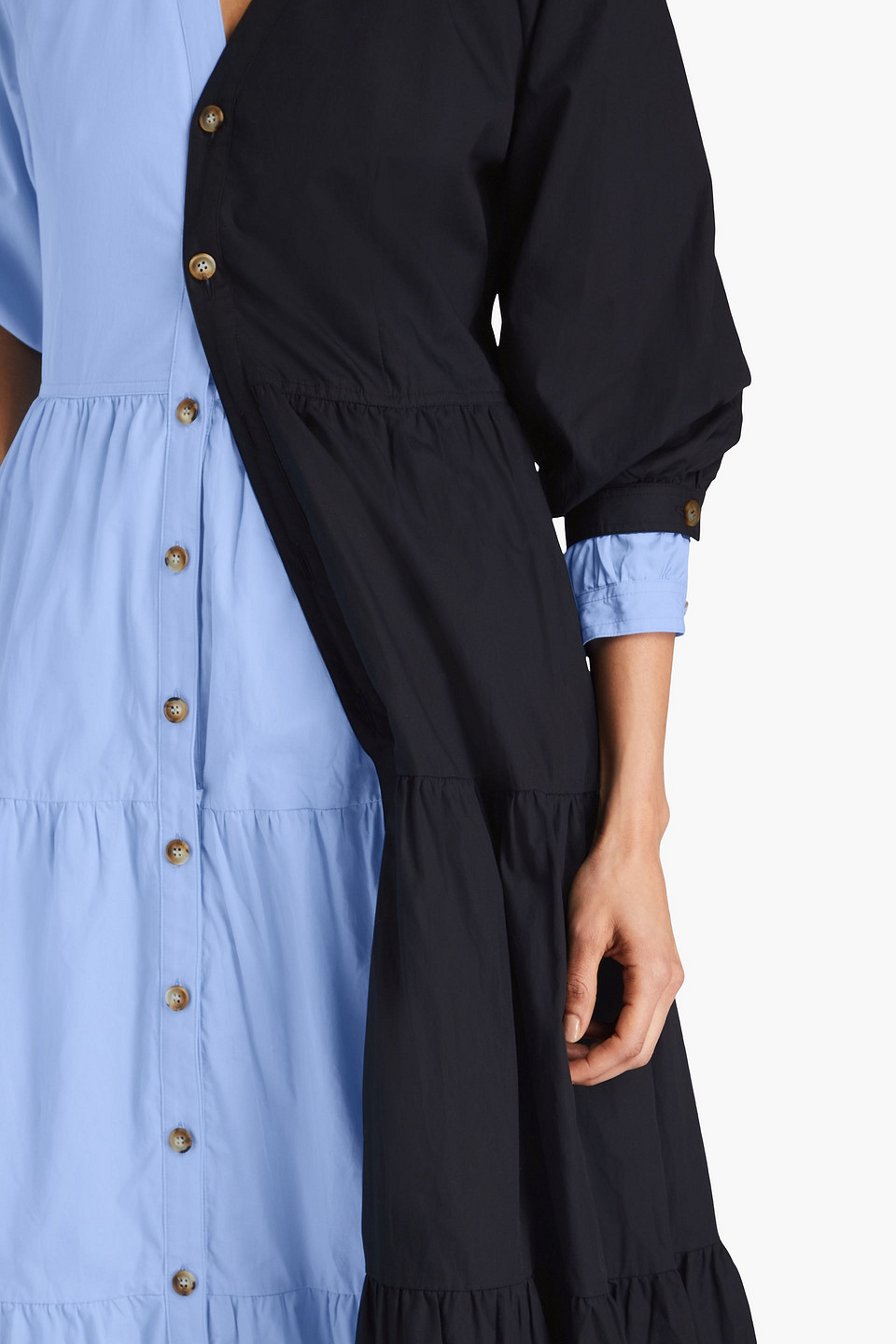 Shop E.l.v. Denim X The Outnet The Modular Layered Cotton-poplin Midi Dress In Light Blue