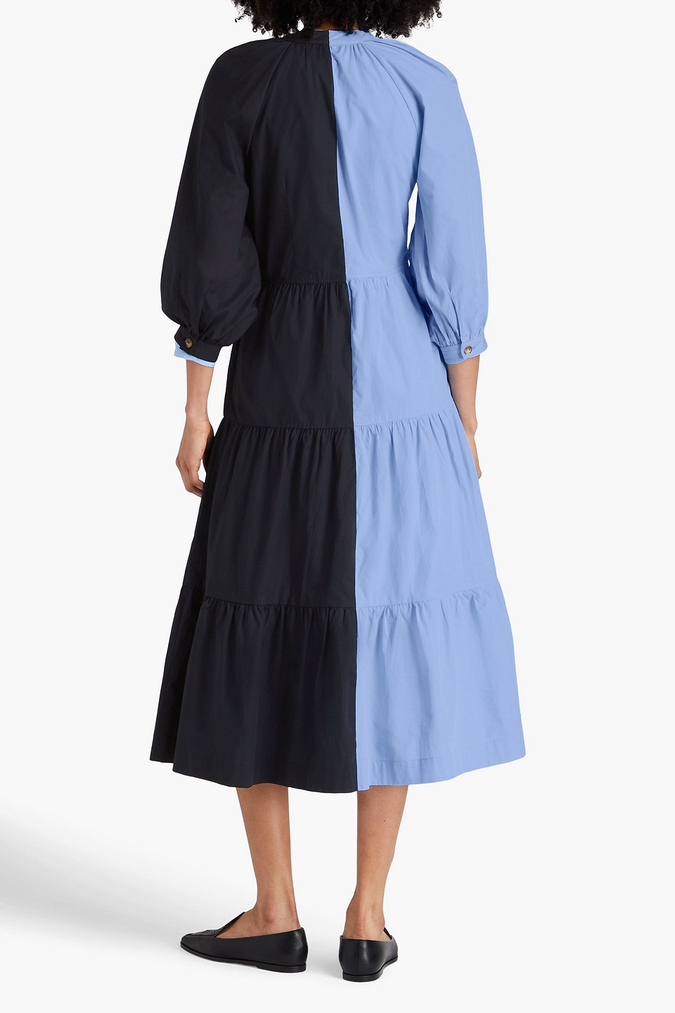 Shop E.l.v. Denim X The Outnet The Modular Layered Cotton-poplin Midi Dress In Light Blue