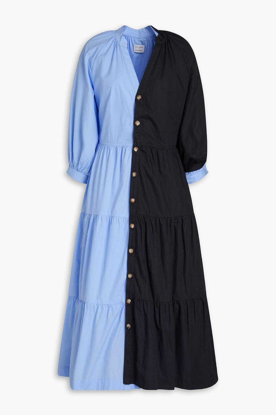 E.l.v. Denim X The Outnet The Modular Layered Cotton-poplin Midi Dress In Light Blue