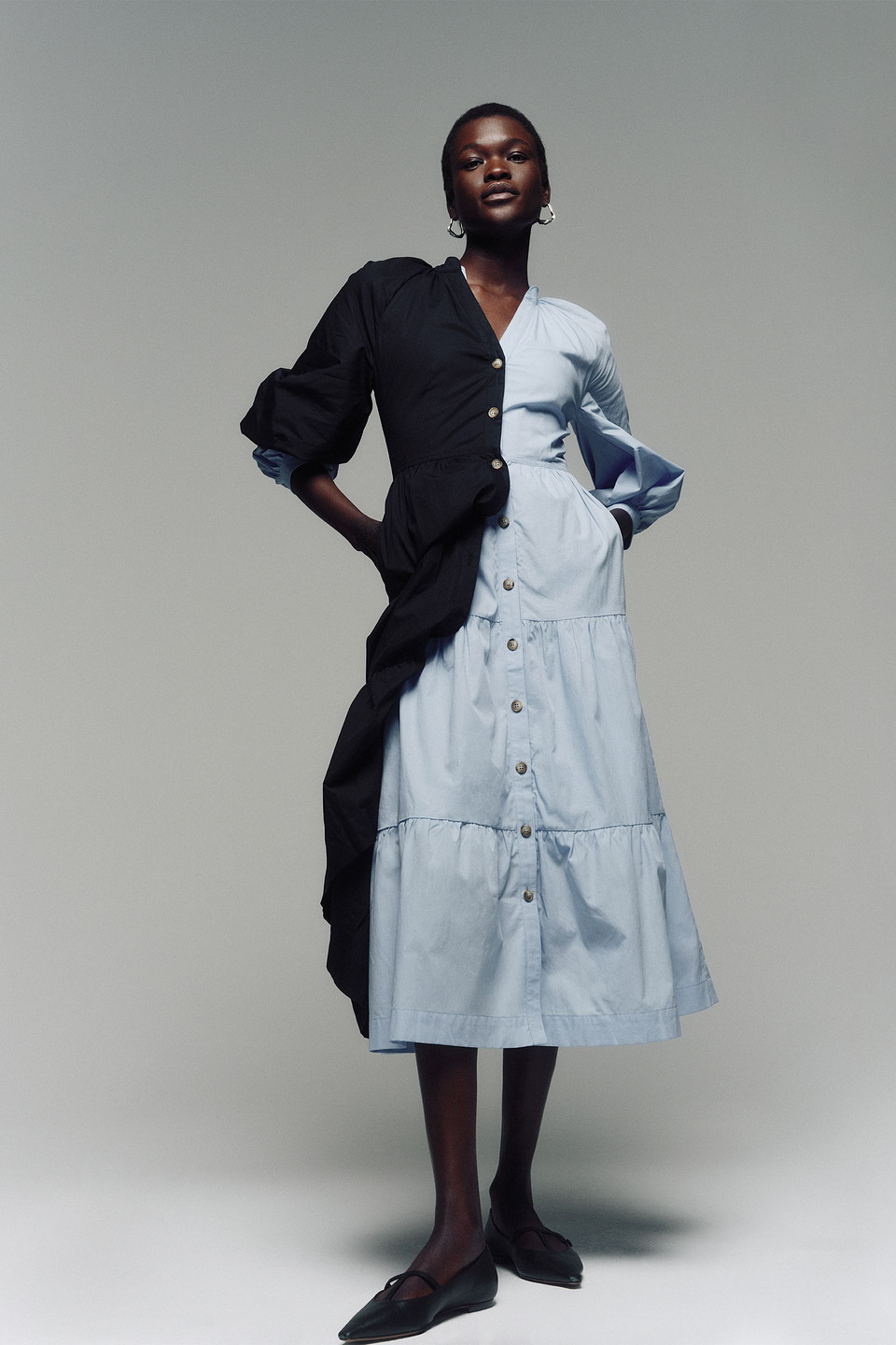 Shop E.l.v. Denim X The Outnet The Modular Layered Cotton-poplin Midi Dress In Light Blue