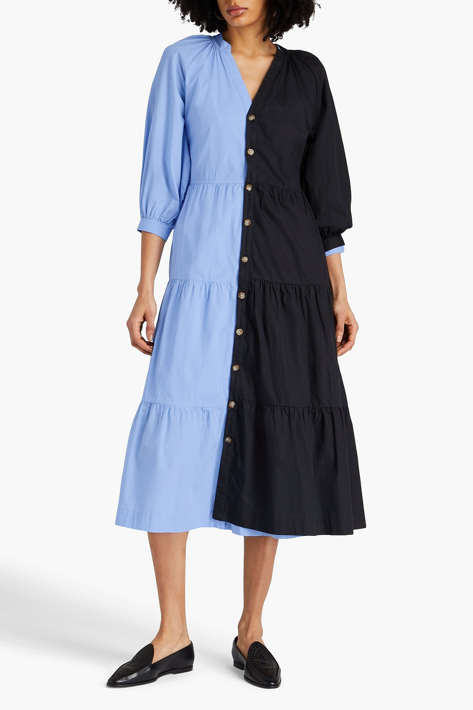 Shop E.l.v. Denim X The Outnet The Modular Layered Cotton-poplin Midi Dress In Light Blue