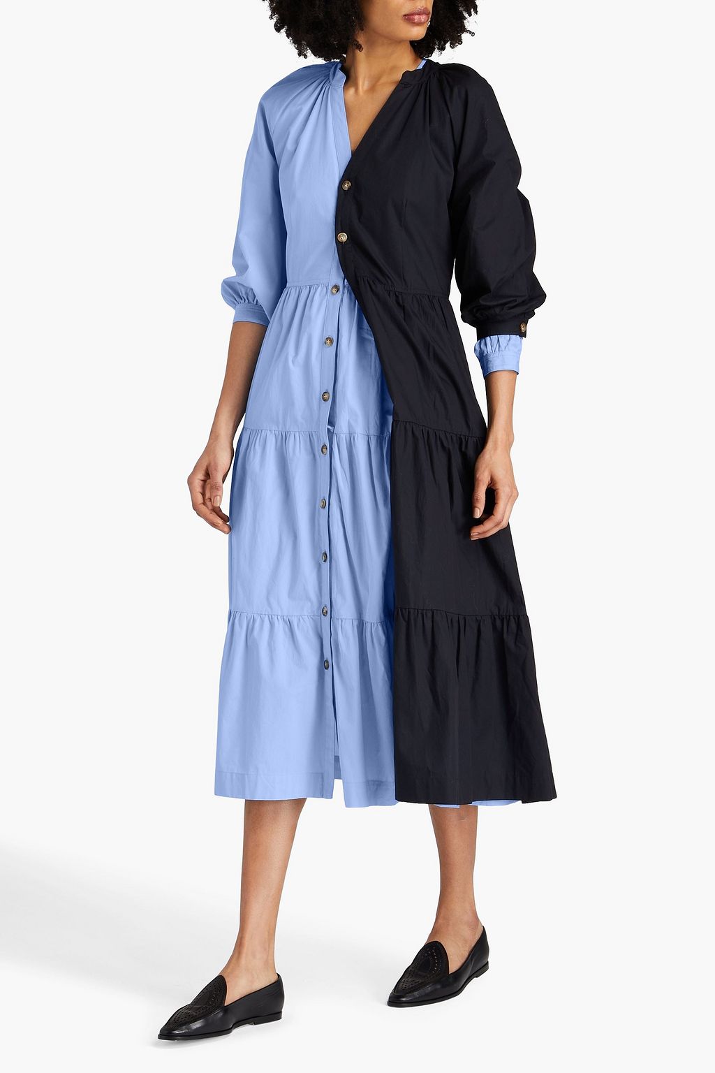 E.L.V. DENIM X THE OUTNET فستان “ذي موديولار” متوسط الطول مصنوع من قطن بوبلين بطبقات