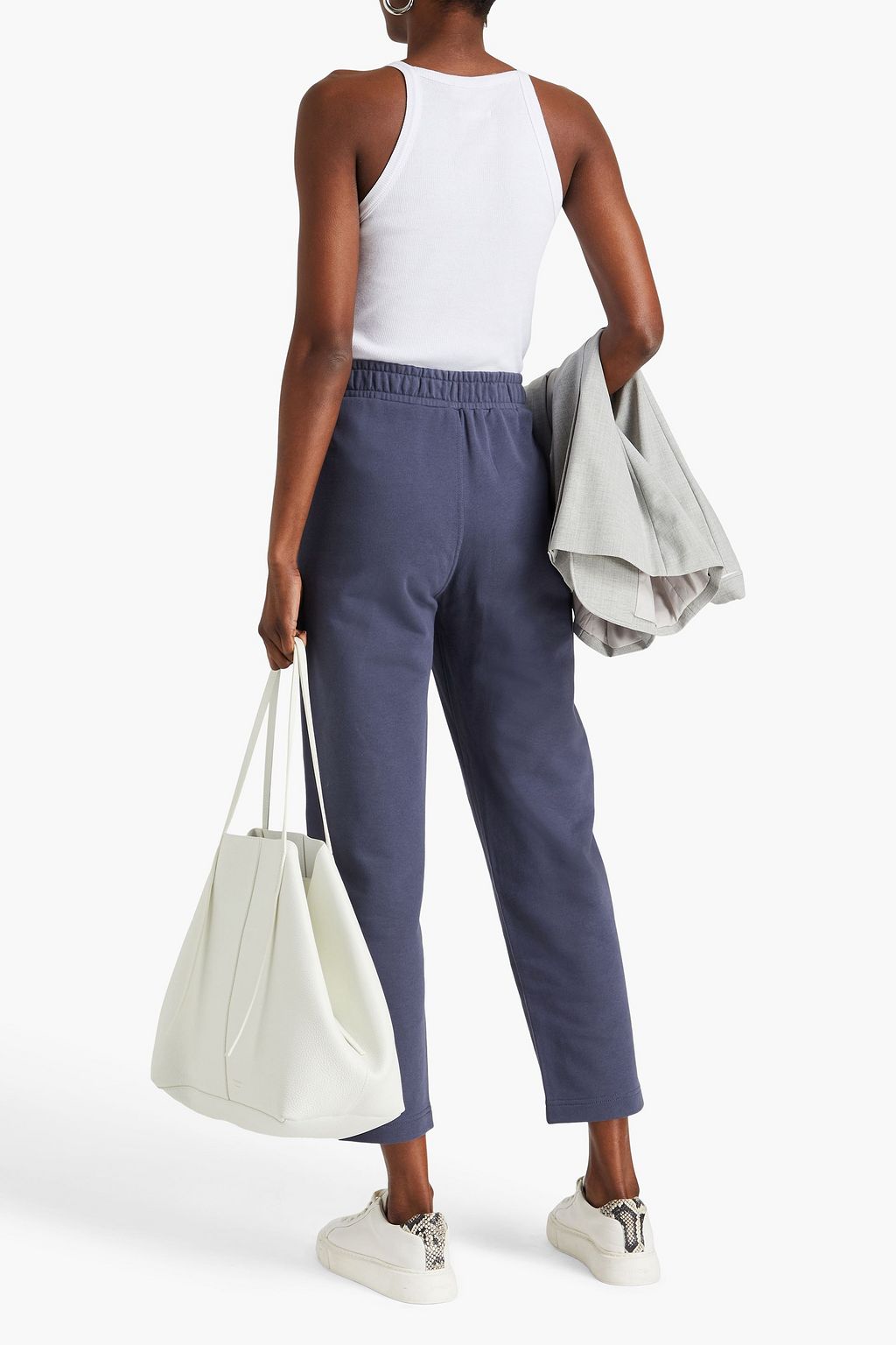 EMPORIO ARMANI フレンチコットン混テリー トラックパンツ アップリケ付き