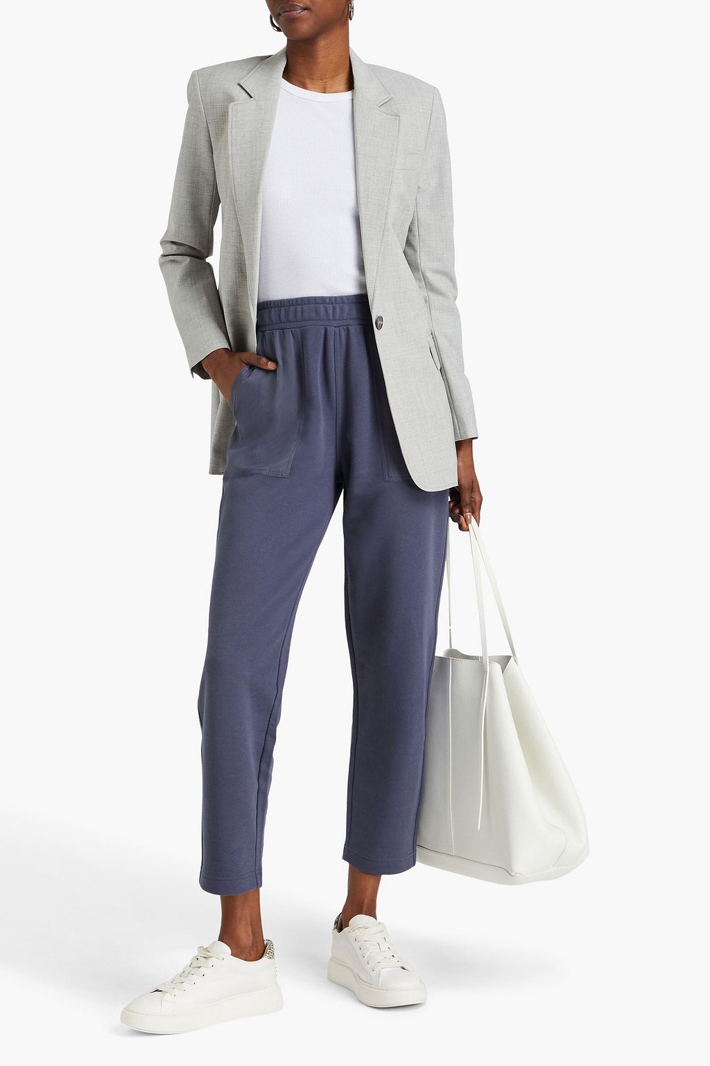 EMPORIO ARMANI フレンチコットン混テリー トラックパンツ アップリケ付き
