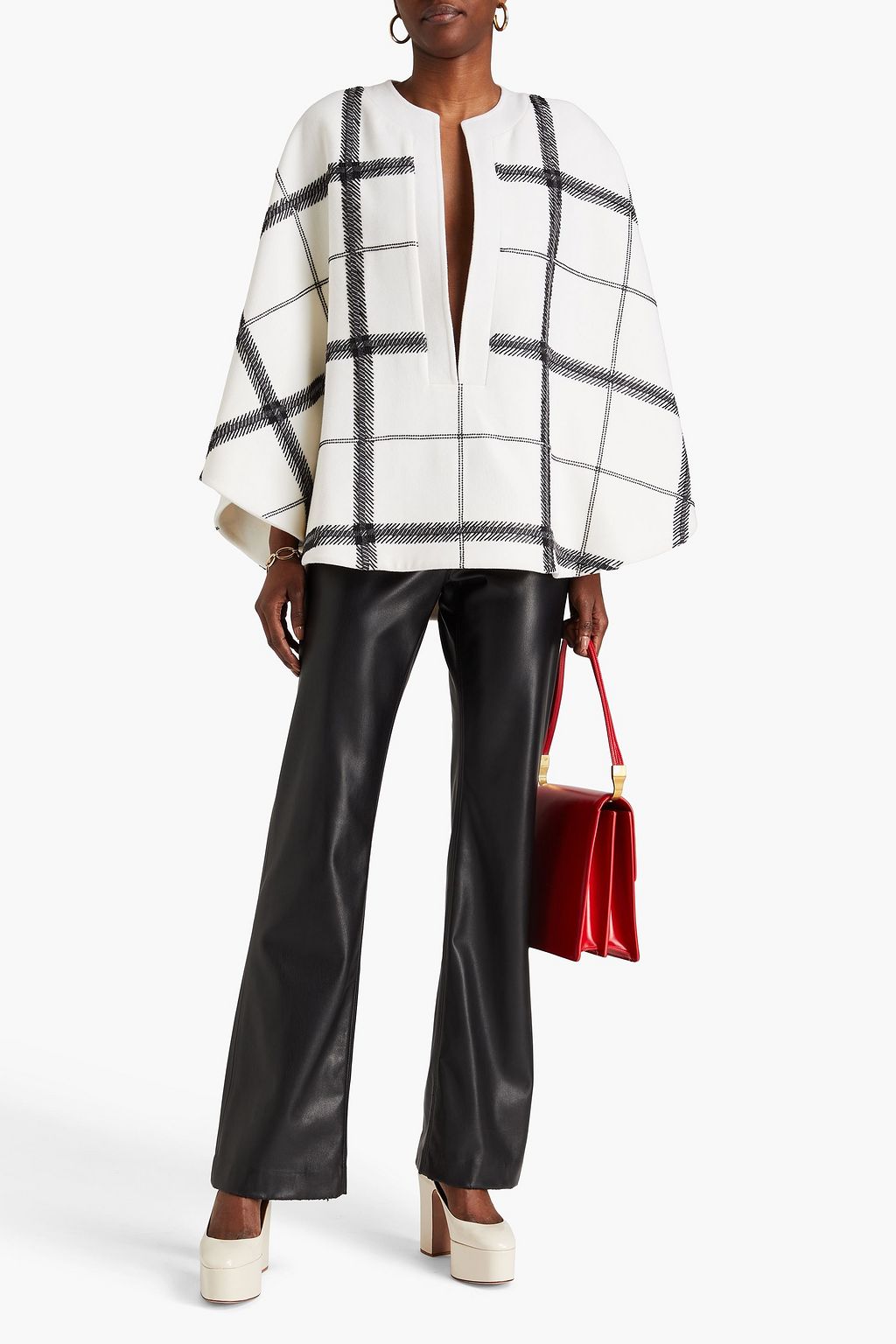 VALENTINO GARAVANI Checked wool and cashmere-blend felt cape