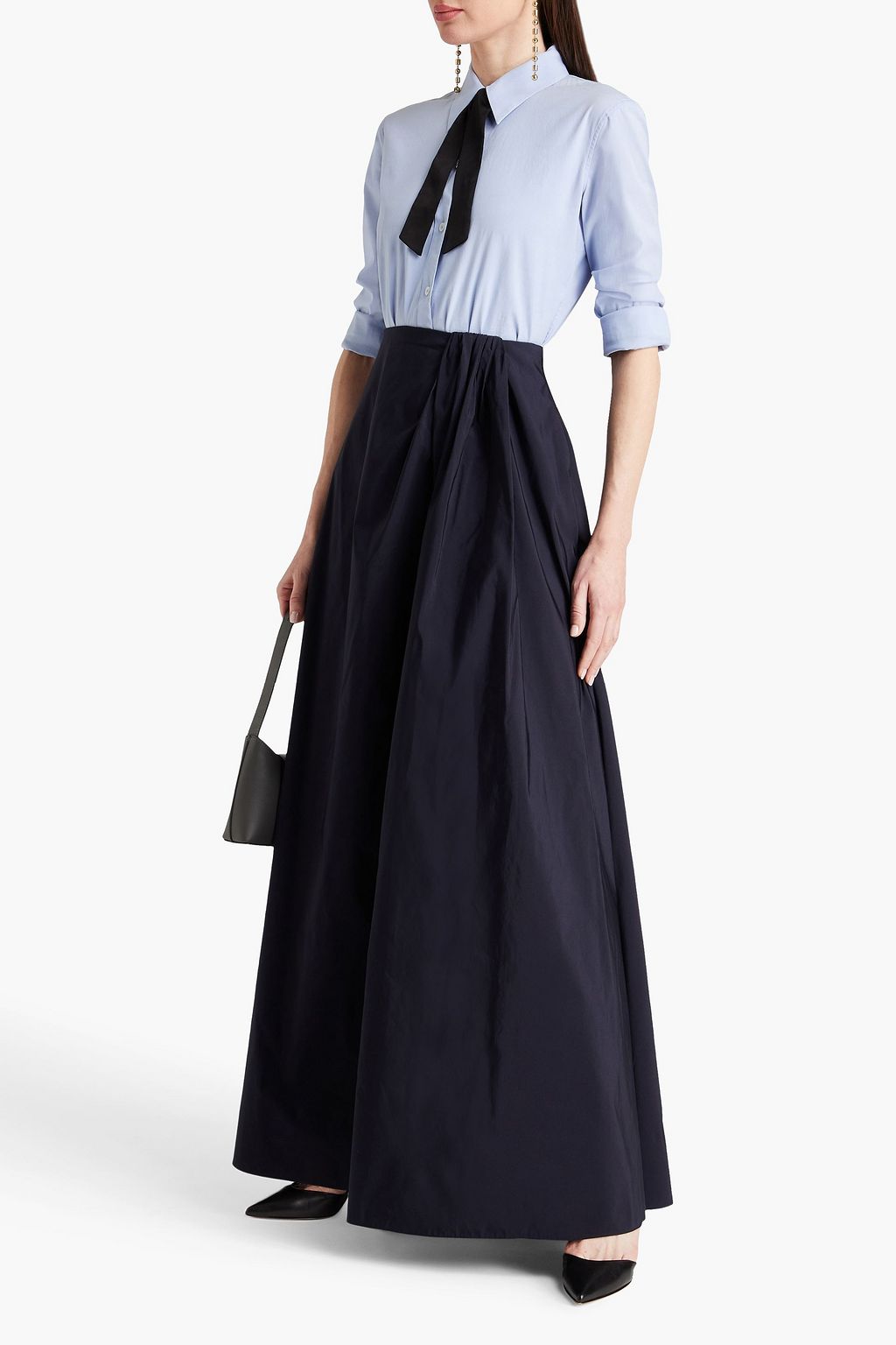VALENTINO GARAVANI Draped cotton-blend taffeta maxi skirt