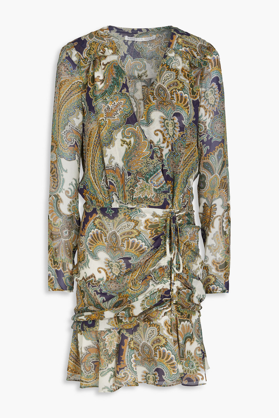 Veronica Beard Anjali Ruffled Paisley-print Silk-chiffon Mini Dress In Army Green