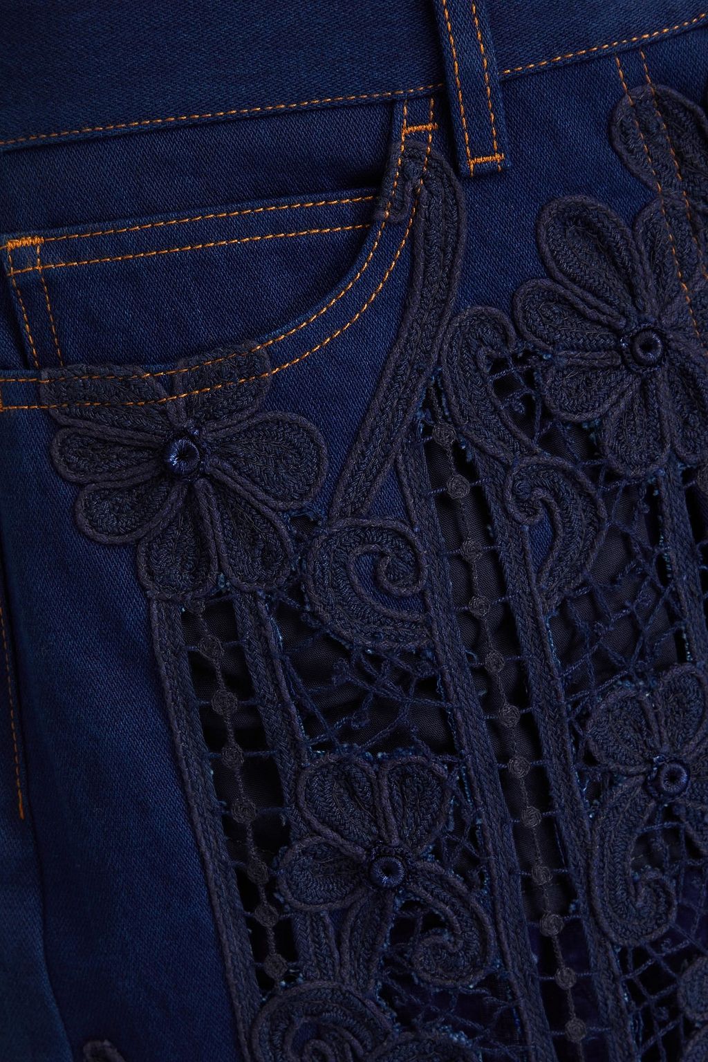 VALENTINO GARAVANI 레이스 트리밍 데님 맥시 스커트