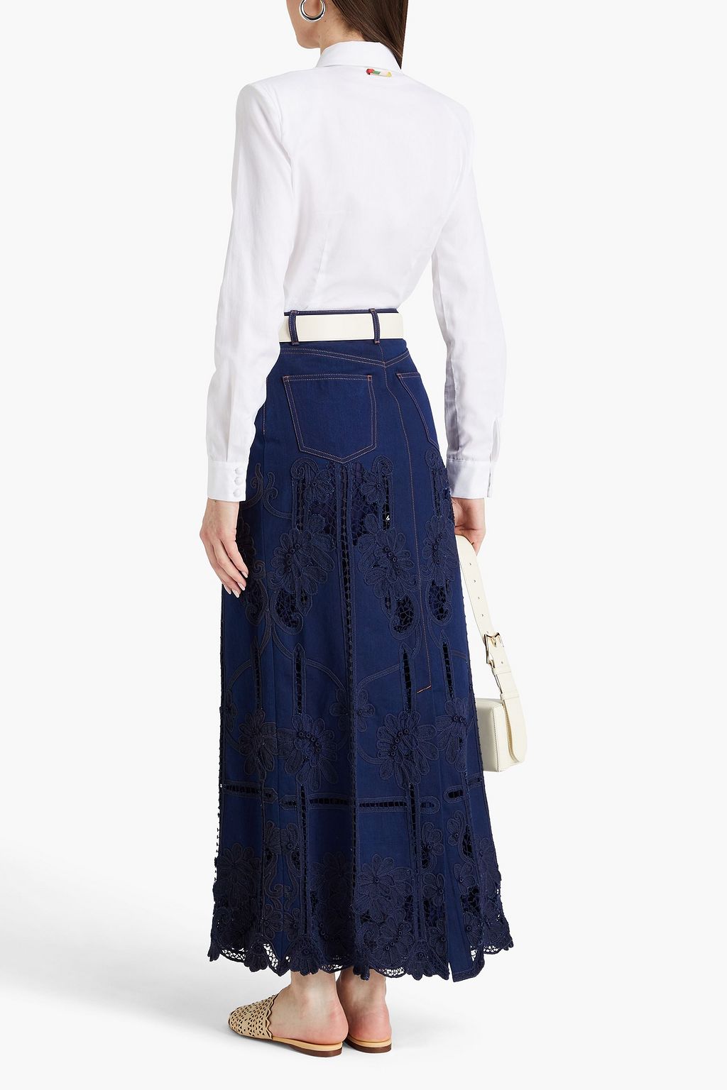 VALENTINO GARAVANI 레이스 트리밍 데님 맥시 스커트