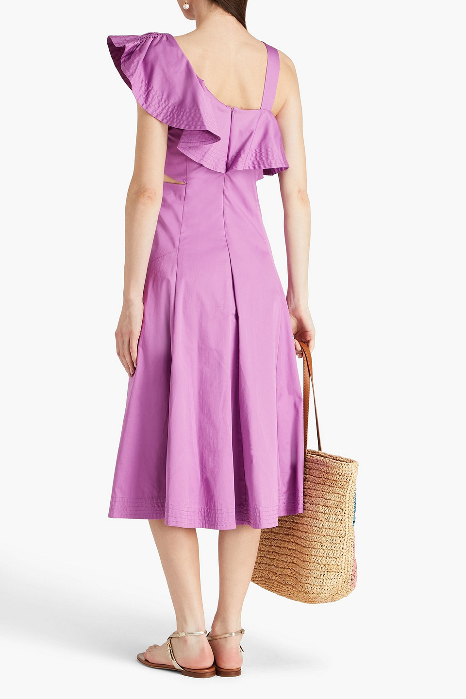 Veronica Beard Asymmetric Neck Cotton Blend Midi Dress In Lavender