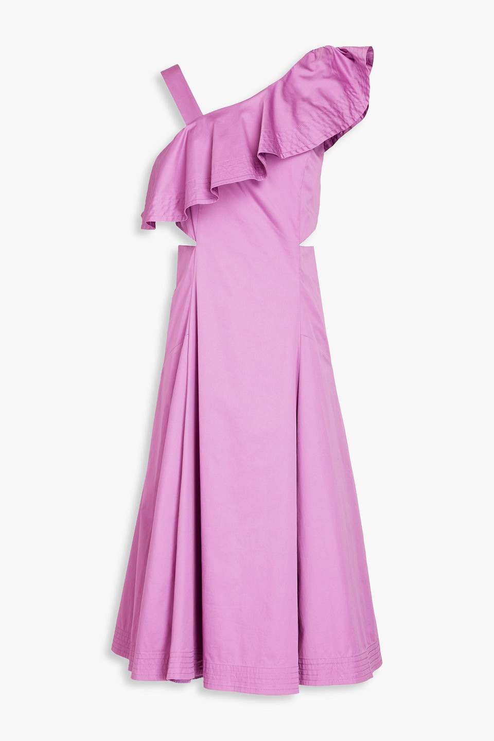 Shop Veronica Beard Beilla Ruffled Cotton-blend Poplin Midi Dress In Lavender