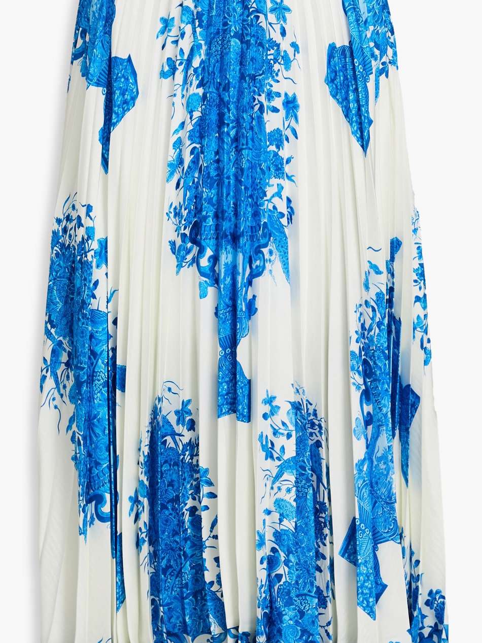 pleated floral-print silk-twill midi skirt