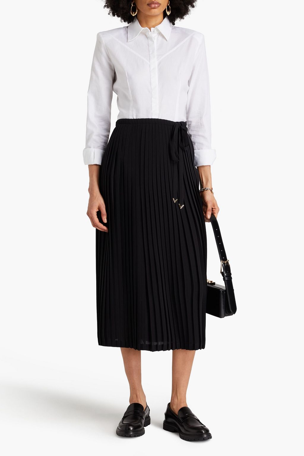VALENTINO GARAVANI Pleated silk-crepe midi skirt