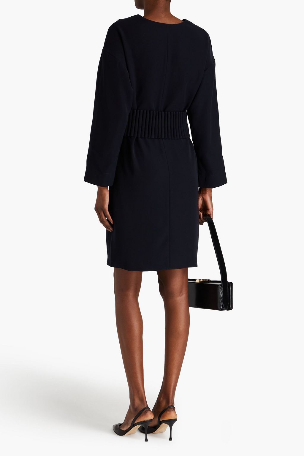 EMPORIO ARMANI Belted satin-trimmed crepe dress