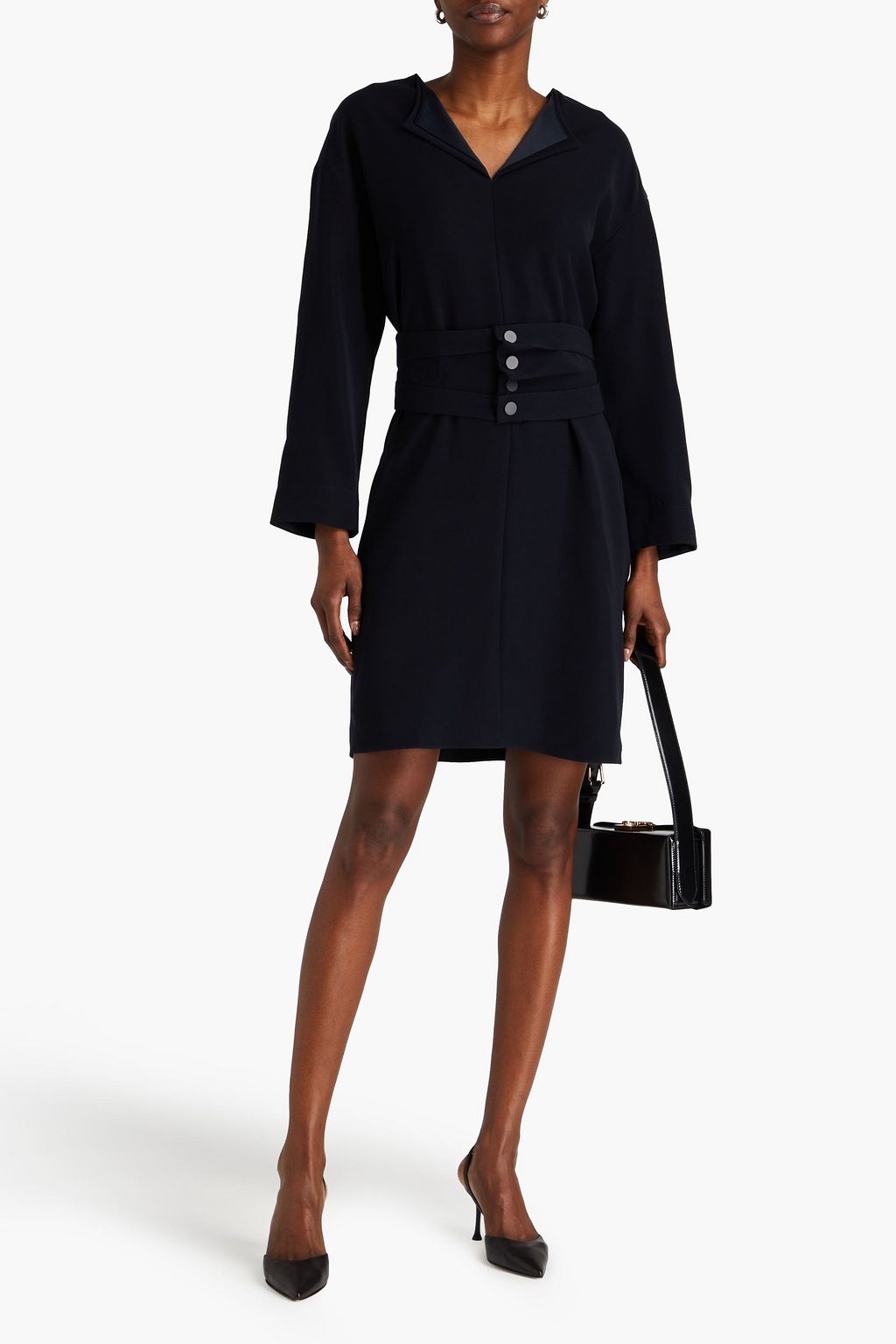 EMPORIO ARMANI Belted satin-trimmed crepe dress