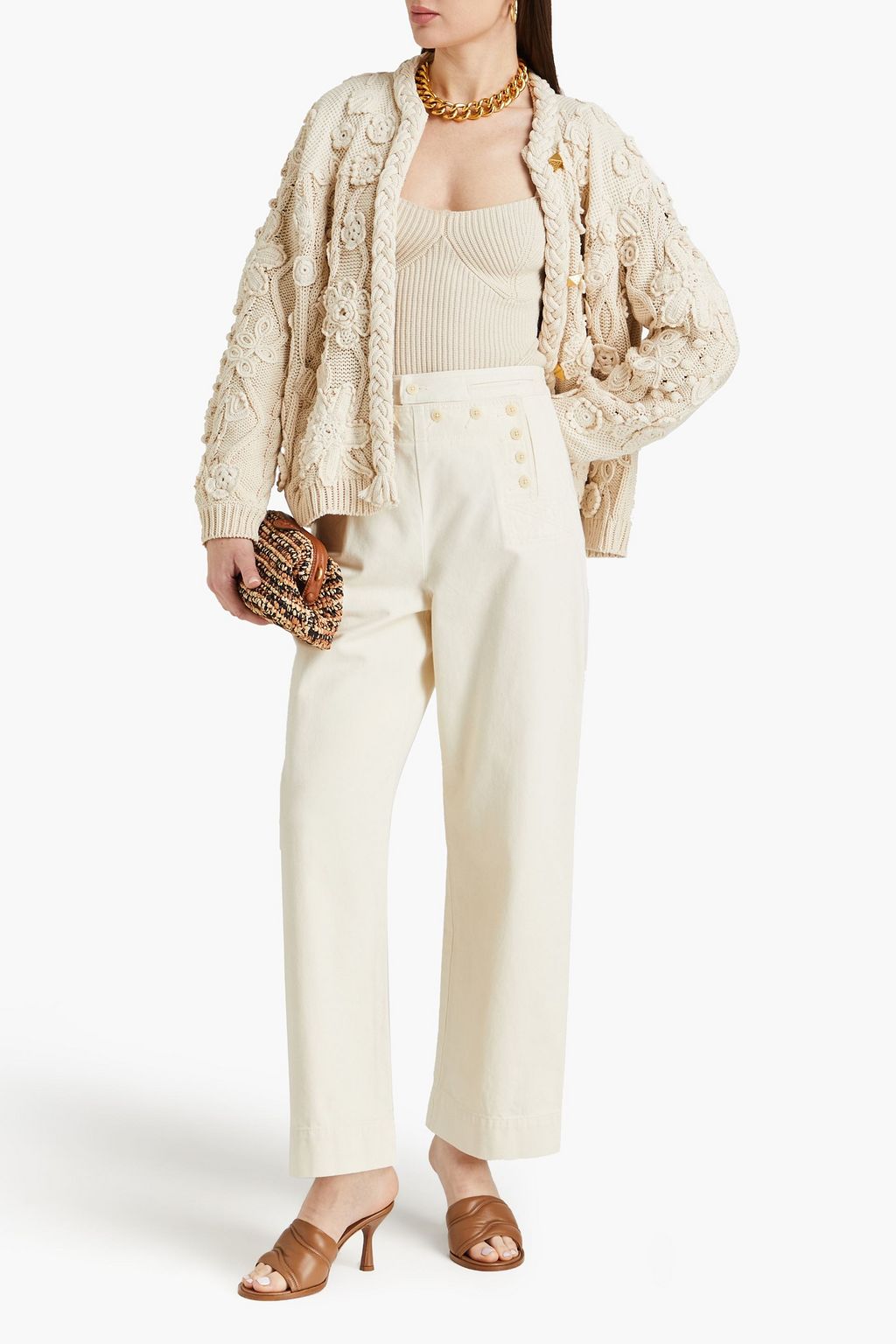 TORY BURCH جينز بأرجل واسعة وبخصر عالٍ