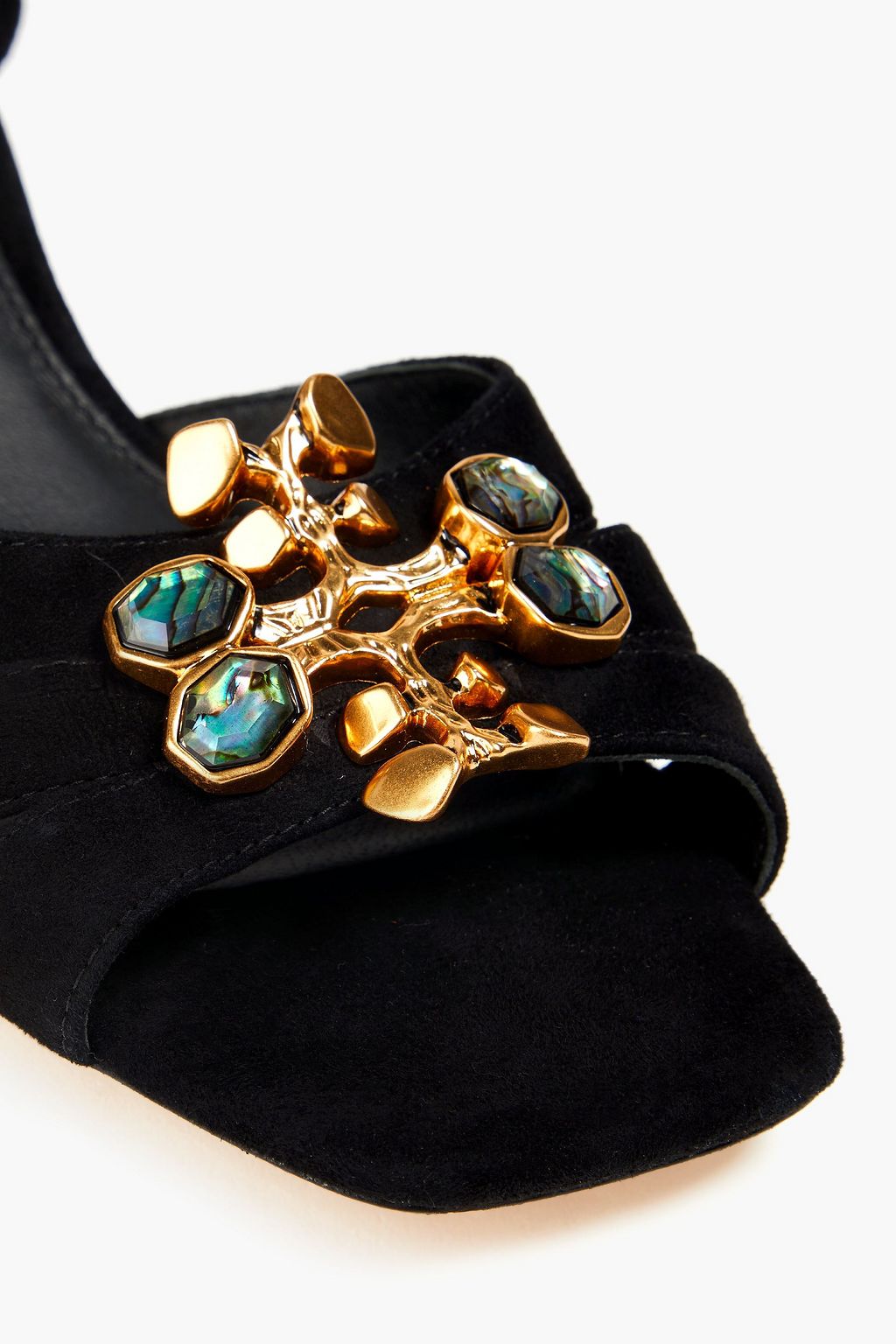 TORY BURCH 브루탈리스트 장식 디테일 스웨이드 샌들