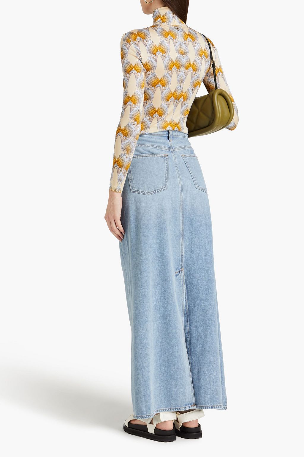 TORY BURCH Bedrucktes Rollkragenoberteil aus glänzendem Jersey