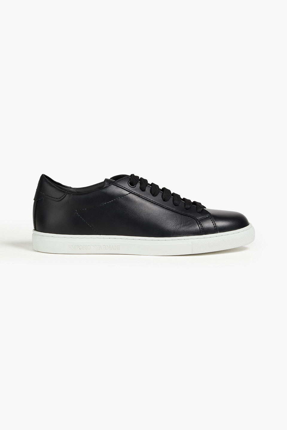 Emporio Armani Leather Trainers In Black