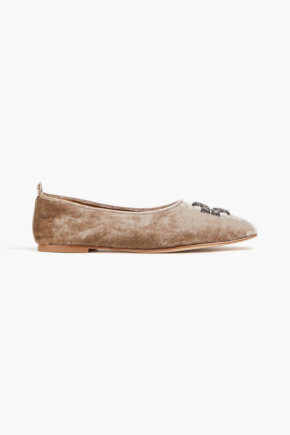 Tory Burch Embellished Velvet Ballet Flats In Brown