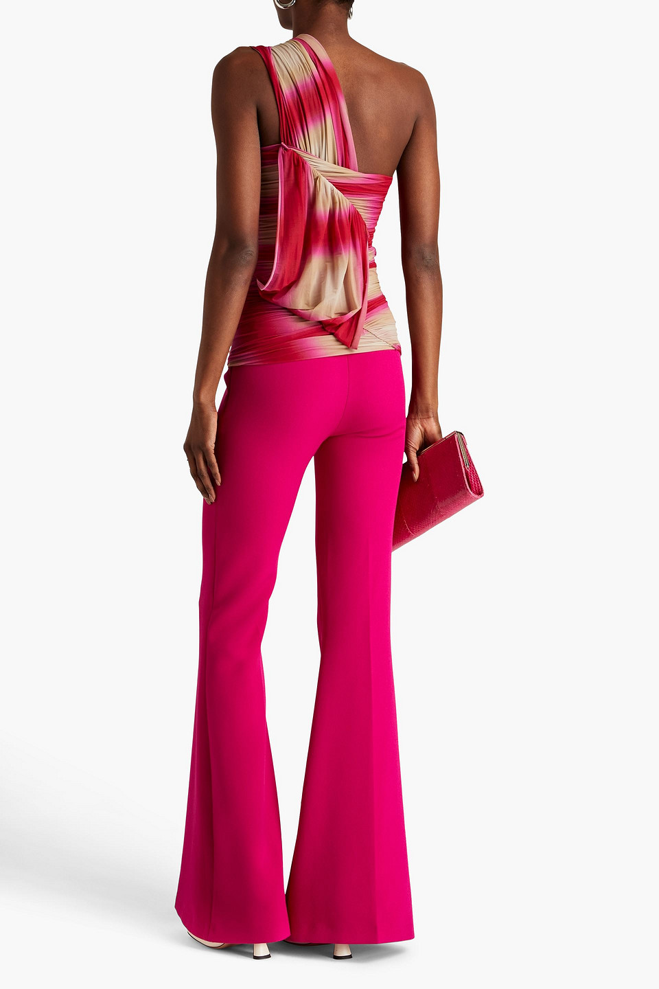 Shop Rick Owens One-shoulder Ruched Printed Cupro-blend Jersey Top In Magenta