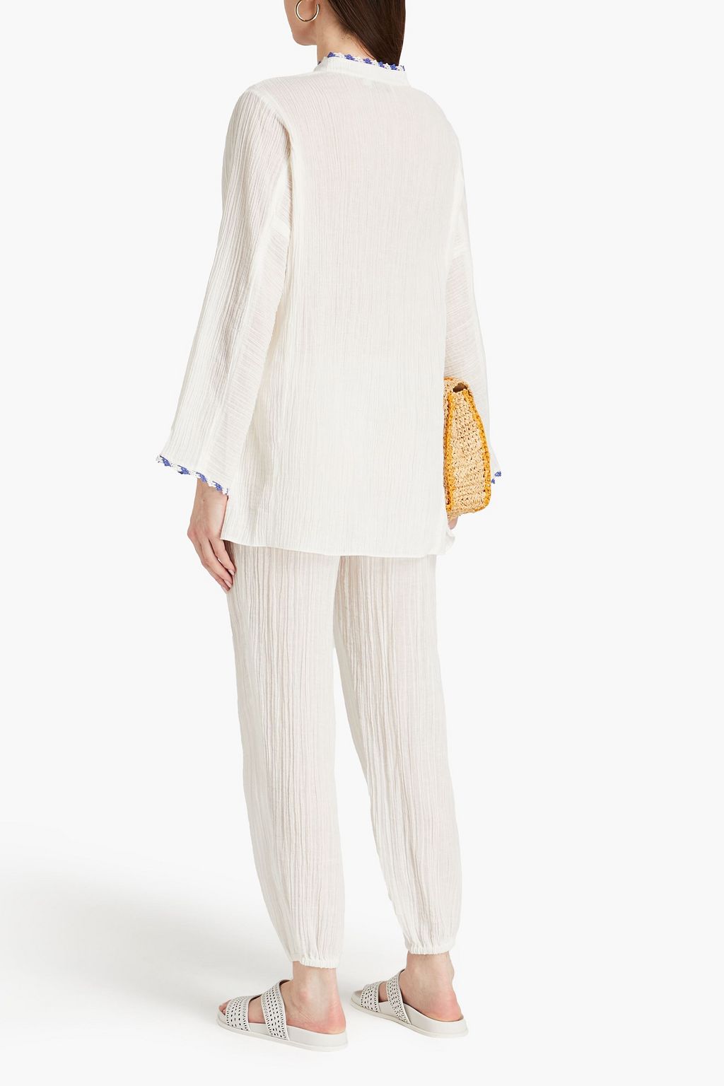 TORY BURCH 크링클 라미 코튼 혼방 거즈 테이퍼드 팬츠
