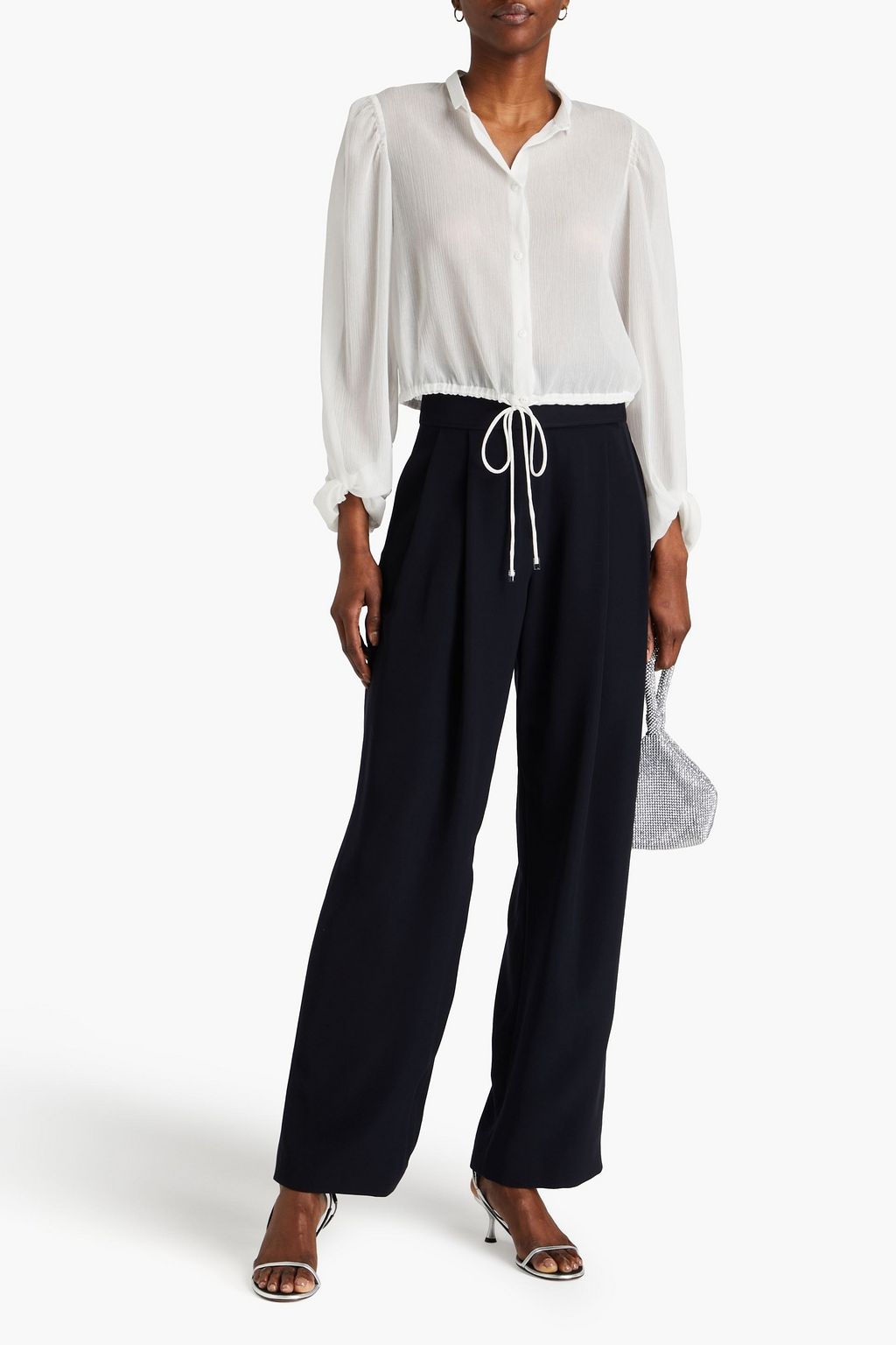 EMPORIO ARMANI 메탈릭 크레퐁 블라우스