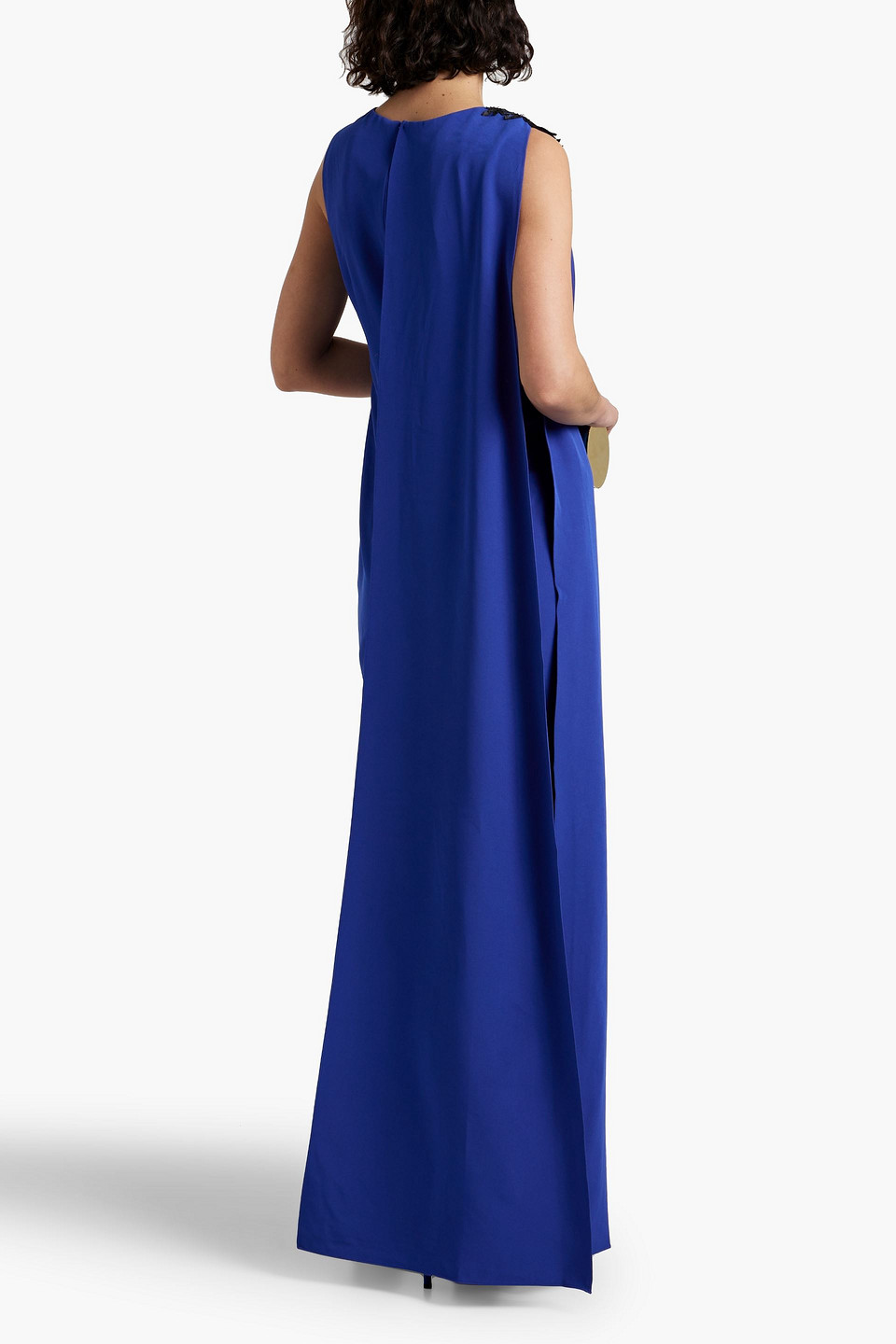 Shop Marchesa Notte Appliquéd Draped Crepe Gown In Royal Blue