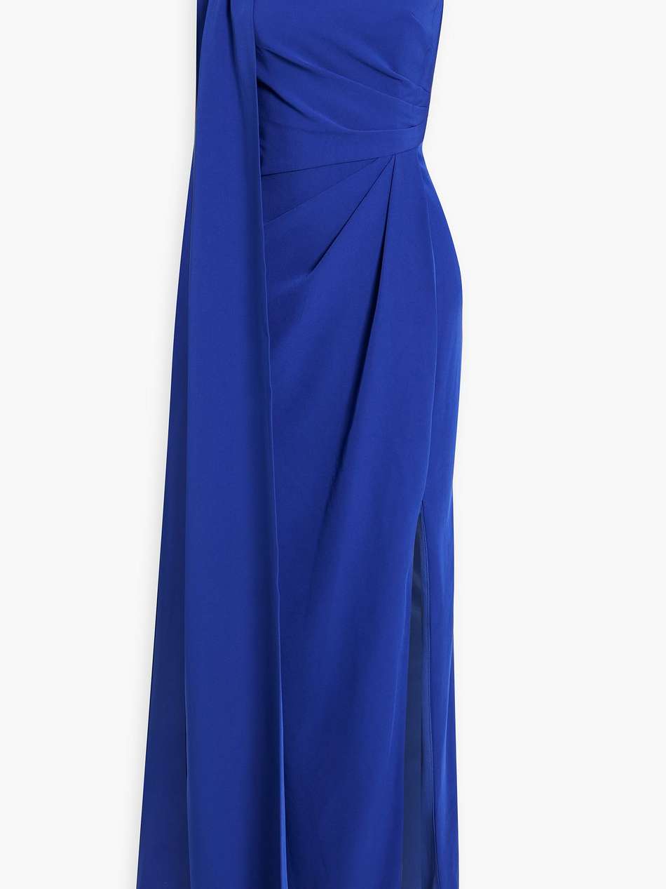 appliquéd draped crepe gown