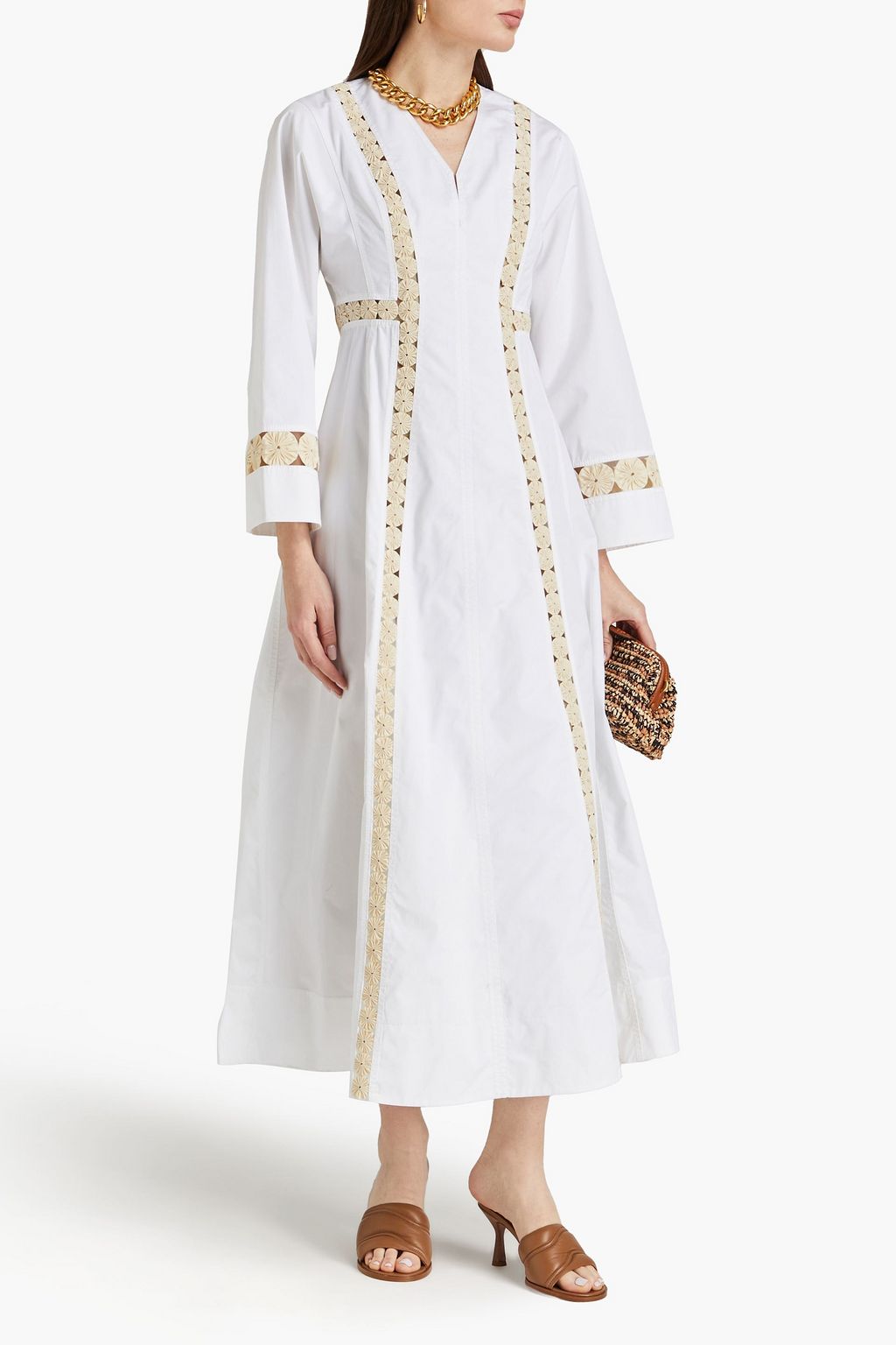 TORY BURCH Midikleid aus Baumwollpopeline mit Applikationen