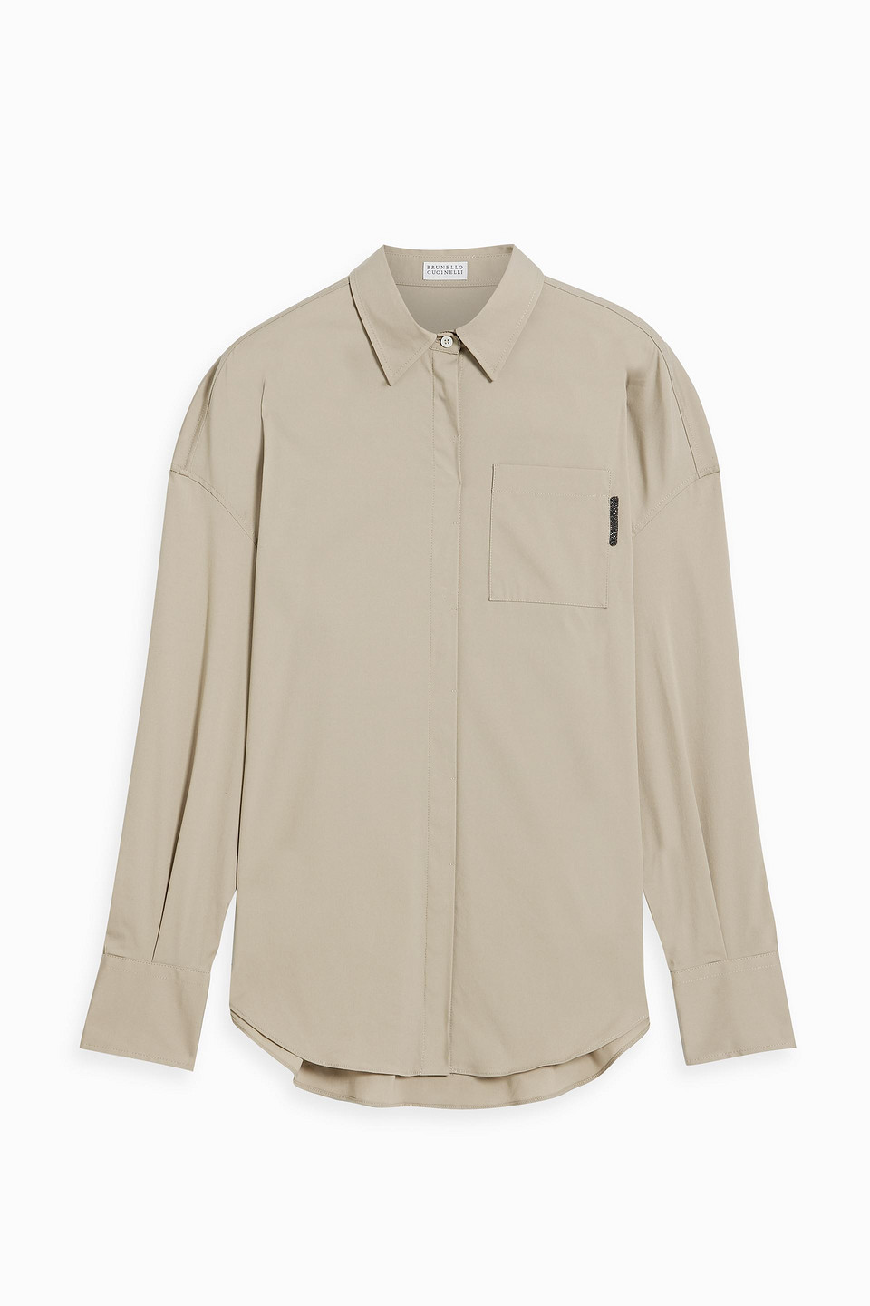 Brunello Cucinelli Bead-embellished Cotton-blend Poplin Shirt In Mushroom