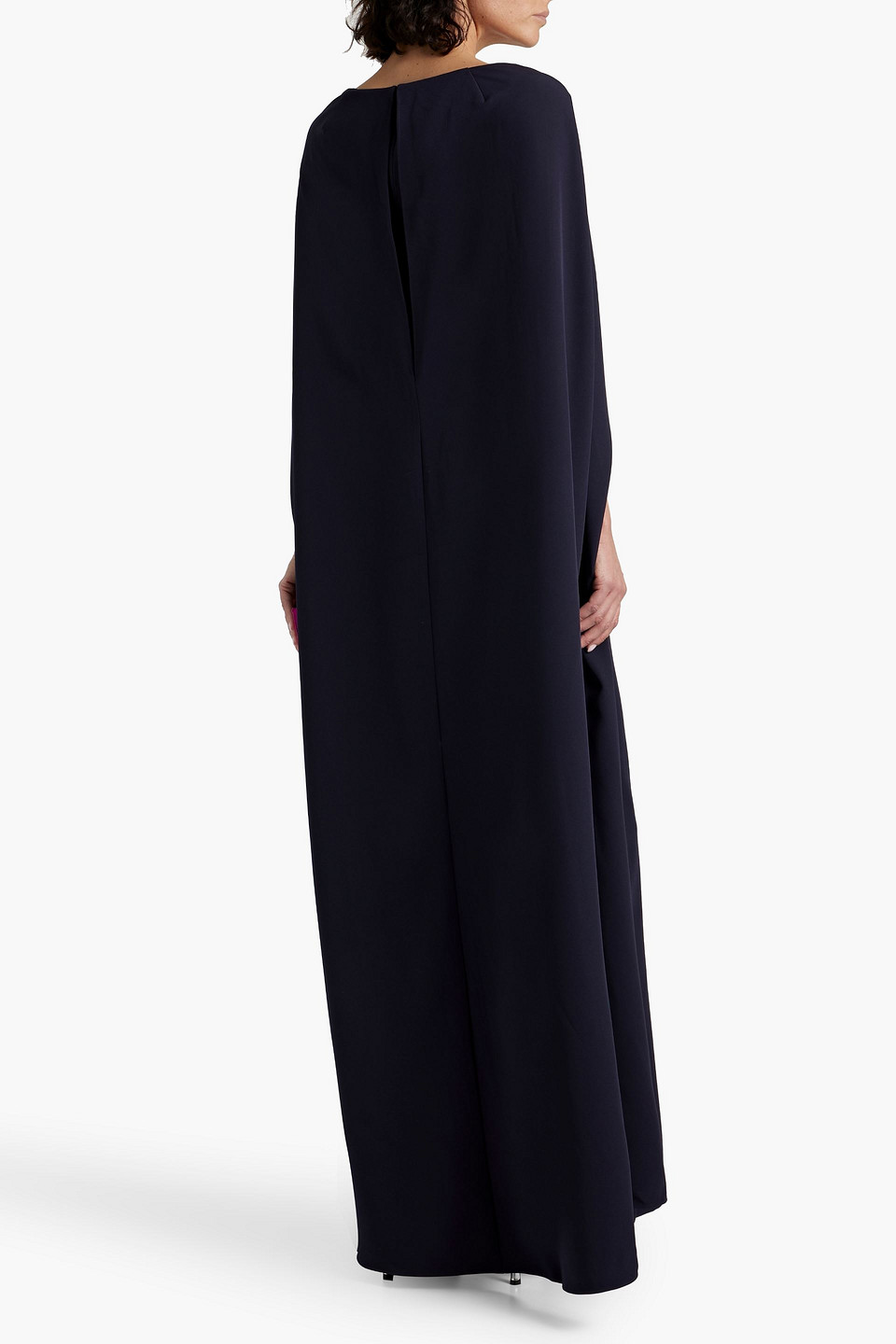 MARCHESA NOTTE CAPE-EFFECT TWISTED STRETCH-CREPE GOWN