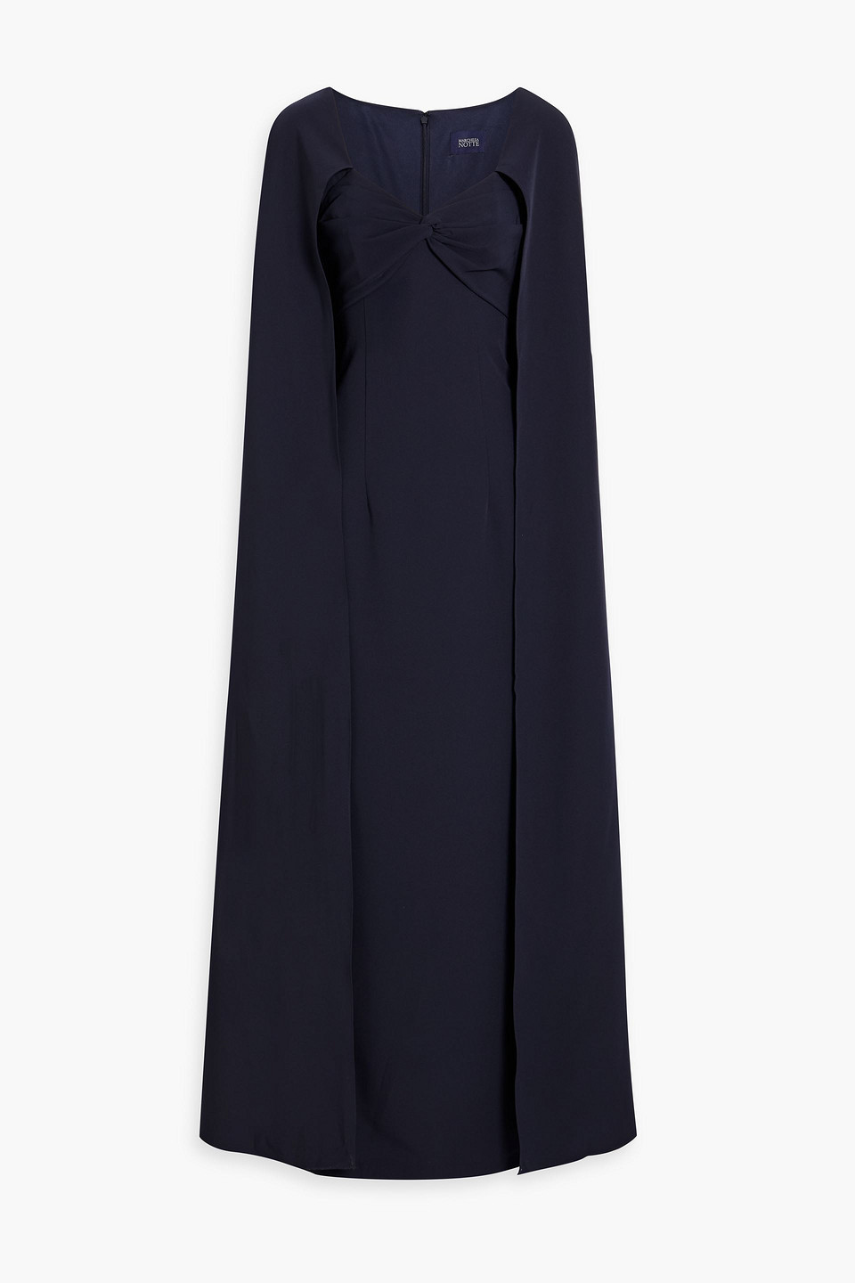 Marchesa Notte Cape-effect Twisted Stretch-crepe Gown In Navy