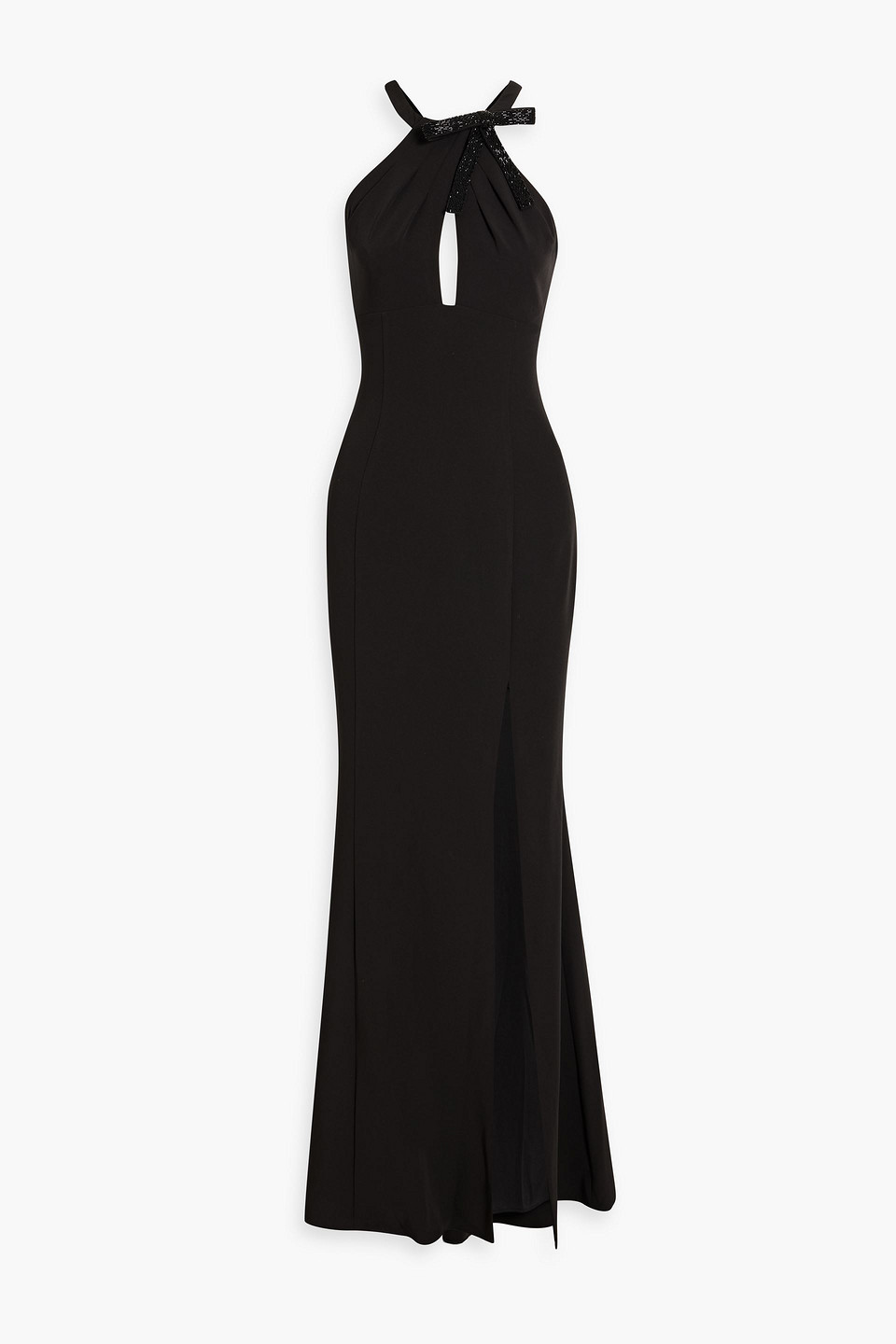 Marchesa Notte Cutout Bow-detailed Stretch-crepe Gown In Black