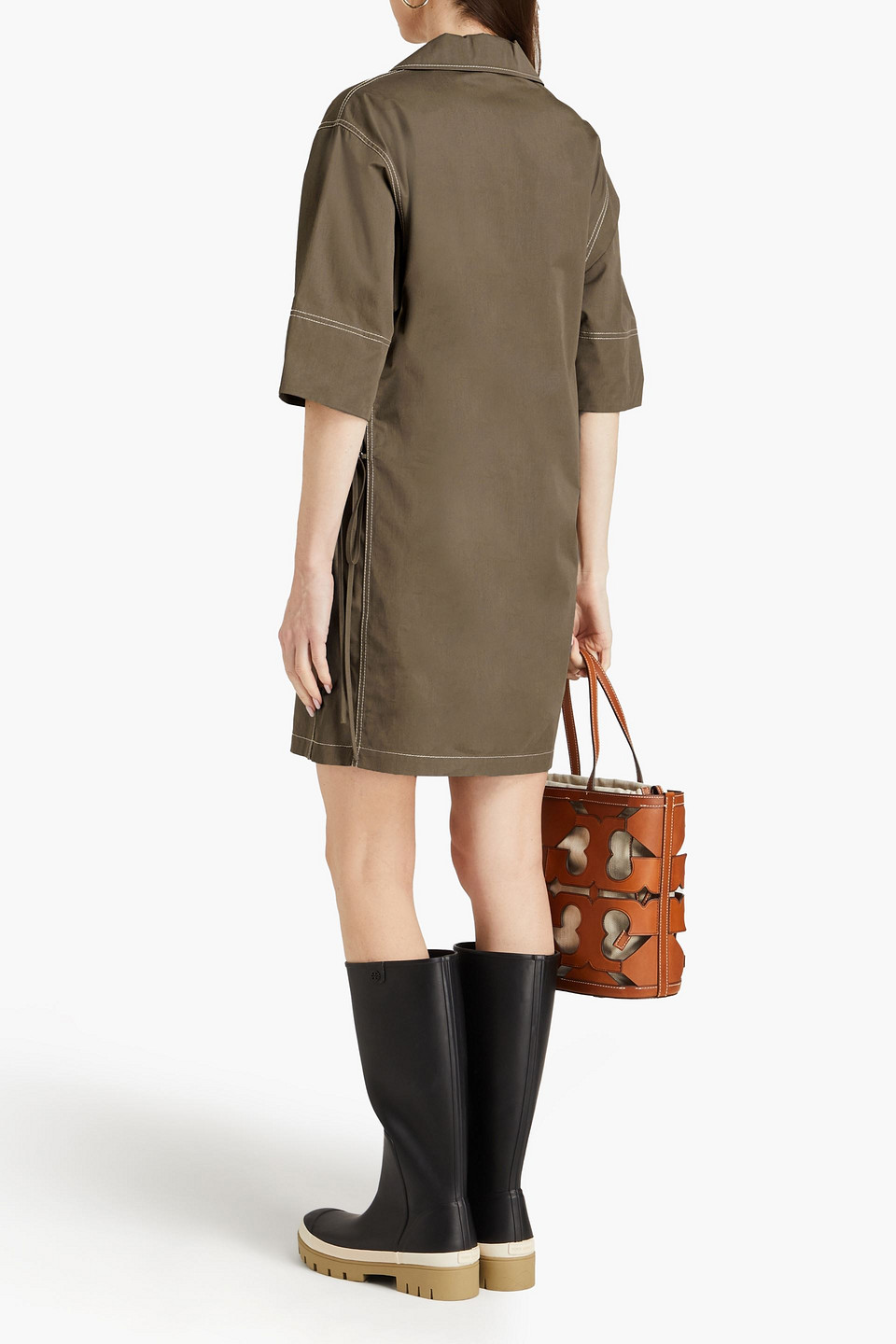 TORY BURCH TOPSTITCHED COTTON-POPLIN MINI DRESS