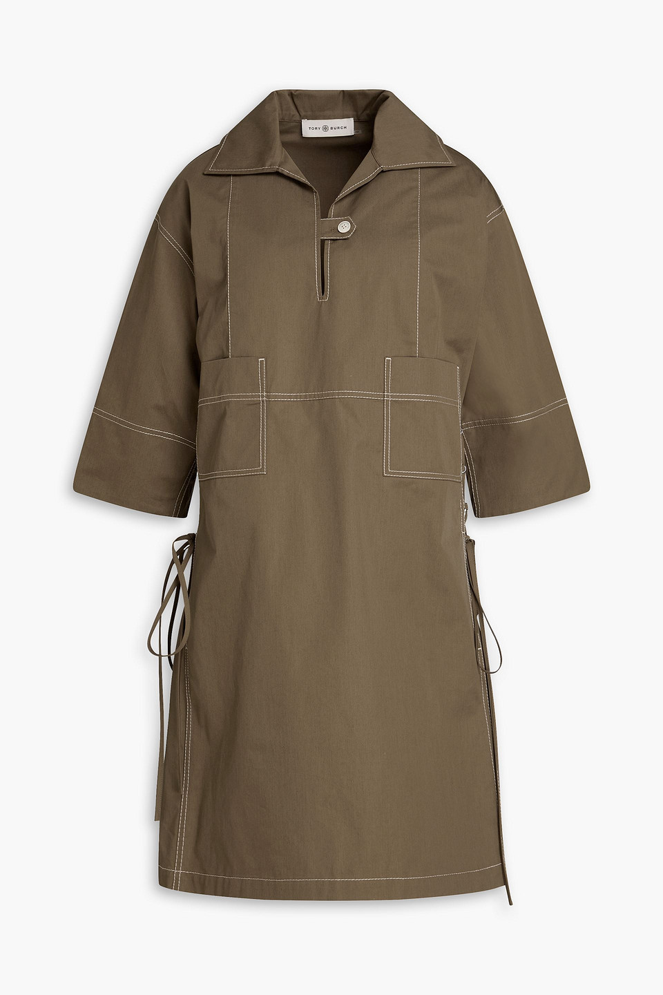TORY BURCH TOPSTITCHED COTTON-POPLIN MINI DRESS