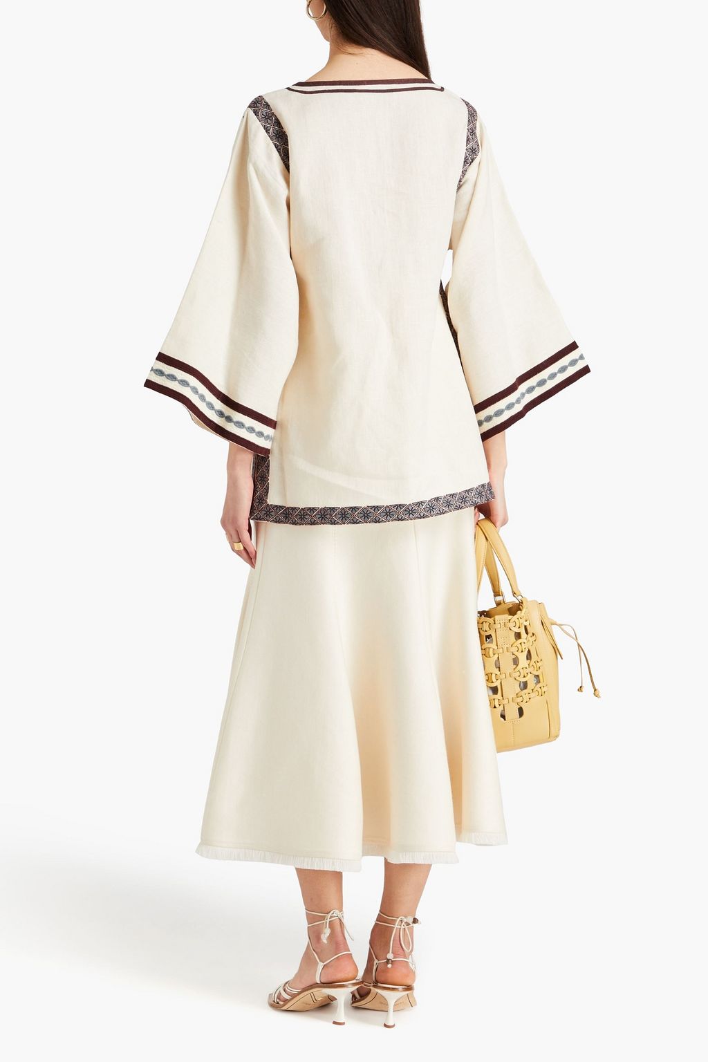 TORY BURCH 자수 장식 리넨 캔버스 카프탄